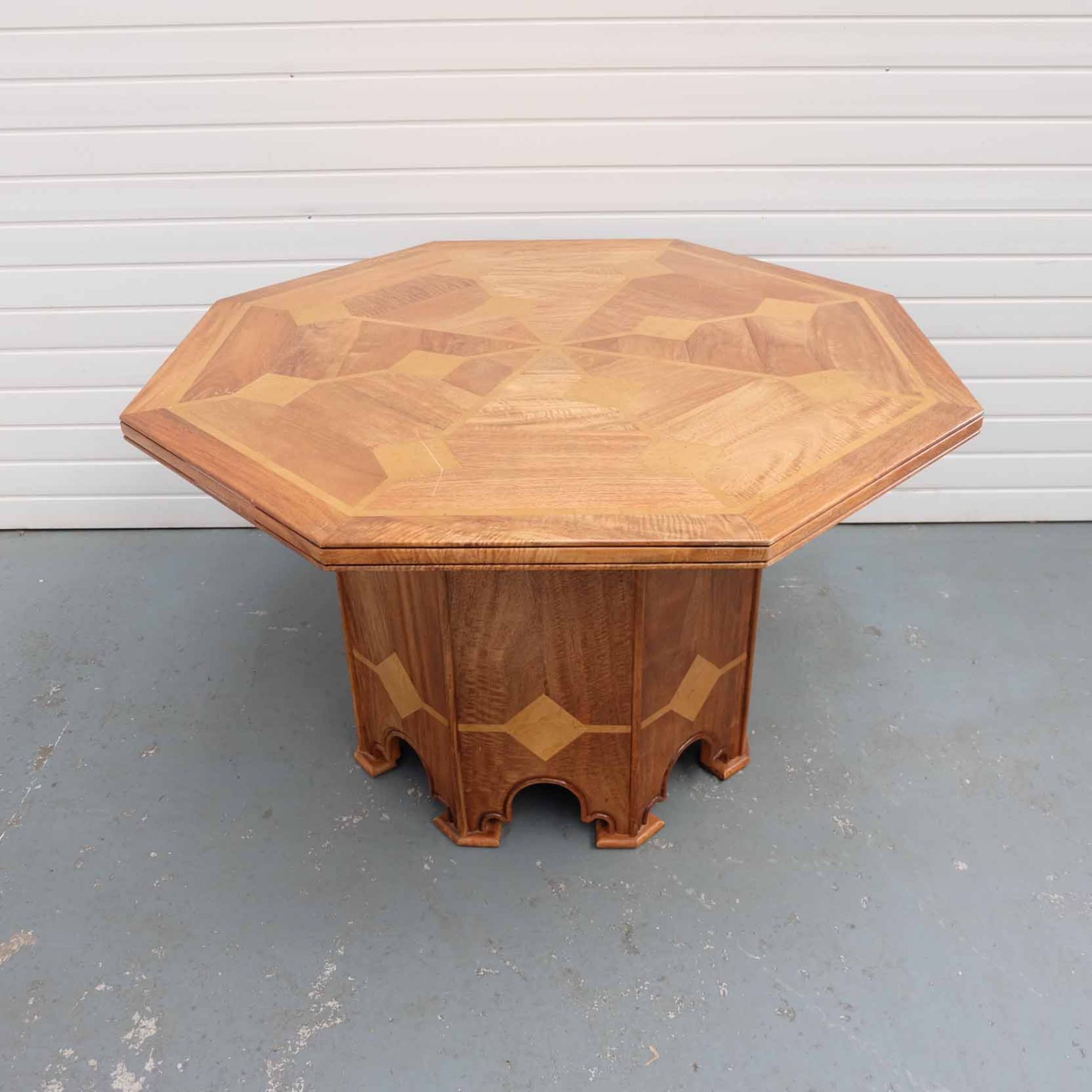 Mango Wood Vintage Marble Inlaid Walnut Octaganol Table.