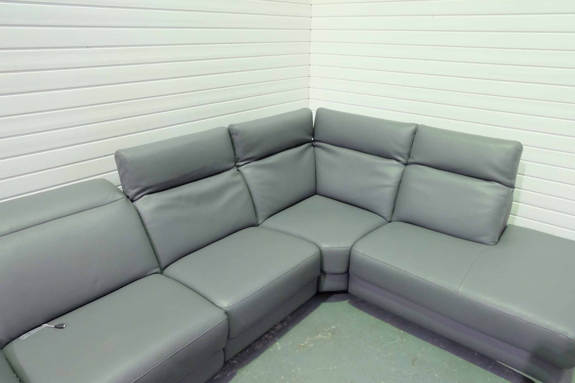 ROM 'Nevada' Corner Group Sofa. Montana Grey Leather. Left Hand Seat Reclines & Headrest. - Image 4 of 8