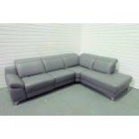 ROM 'Nevada' Corner Group Sofa. Montana Grey Leather. Left Hand Seat Reclines & Headrest.