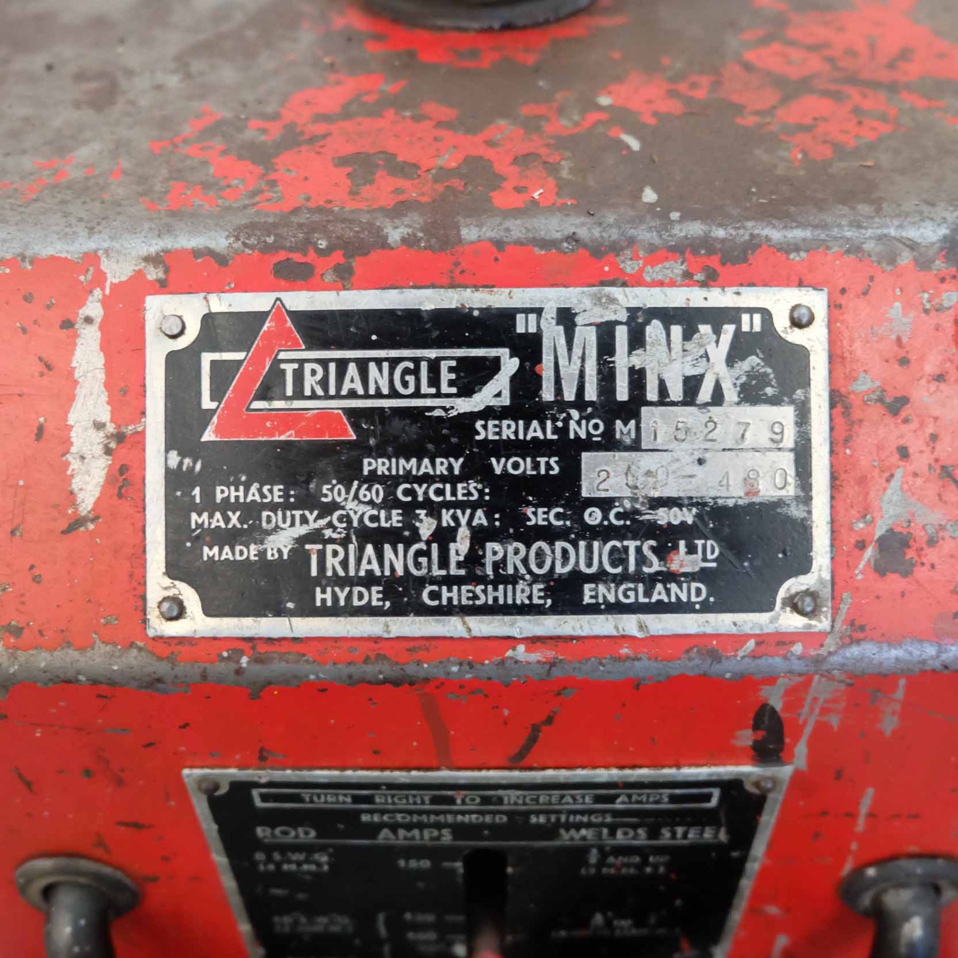 Triangle 'Minx' 1 Phase Stick Welder. Range 30 - 50Amps. Max Duty Cycle 3KVA. Primary Volts 200 - 48 - Image 6 of 7