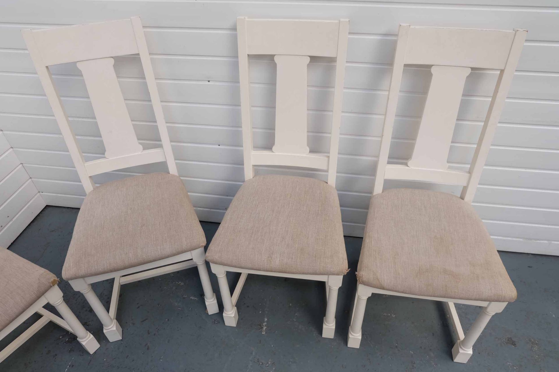 Set of 5 White Wooden Dining Chairs With Upholstered Seats. - Image 3 of 8