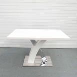 Elegant White High Gloss Kitchen Dining Table With Stainless 'X' Shaped Steel Base.
