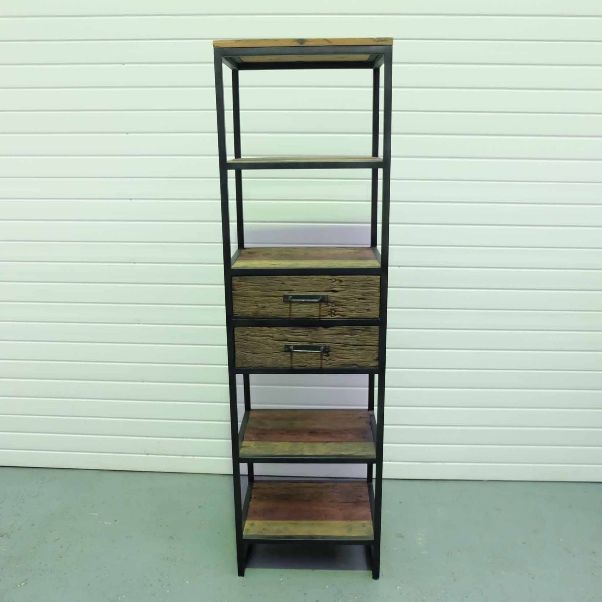 Reclaimed Wood Narrow Shelving Unit. 4 Shelves & 2 Drawers.