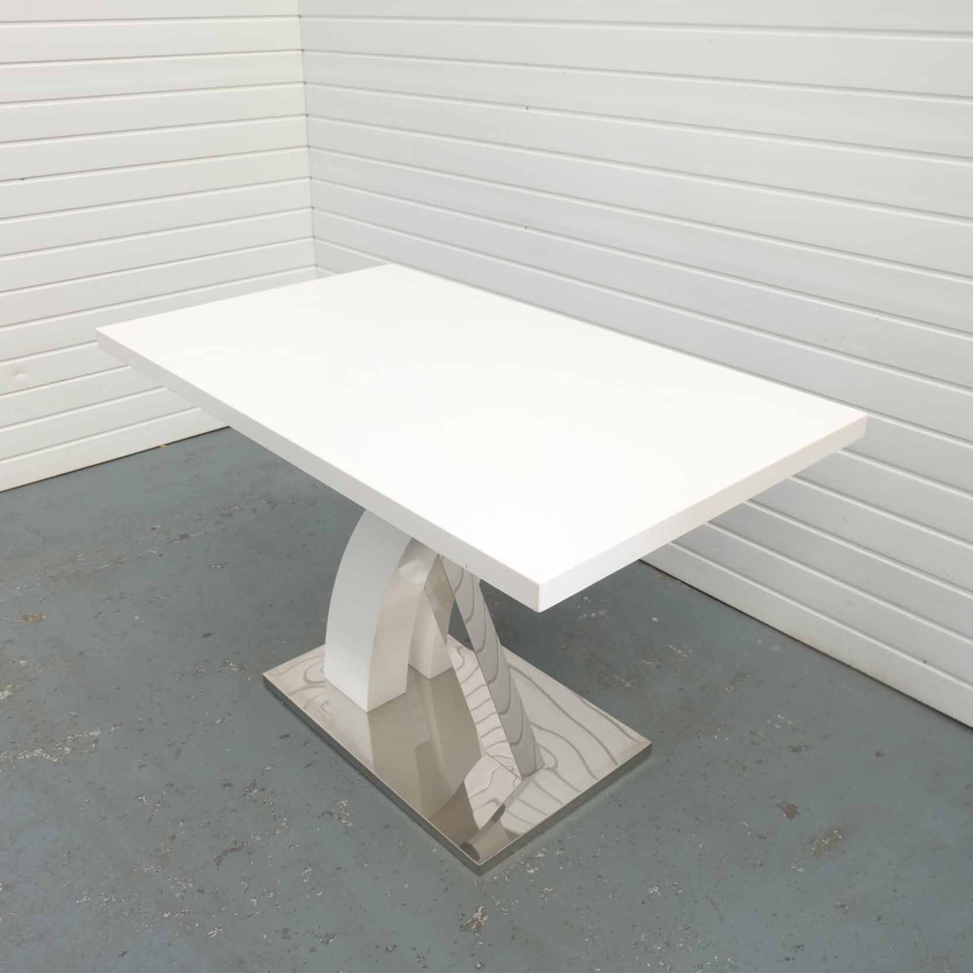 Elegant White High Gloss Kitchen Dining Table With Stainless 'X' Shaped Steel Base. - Image 2 of 5