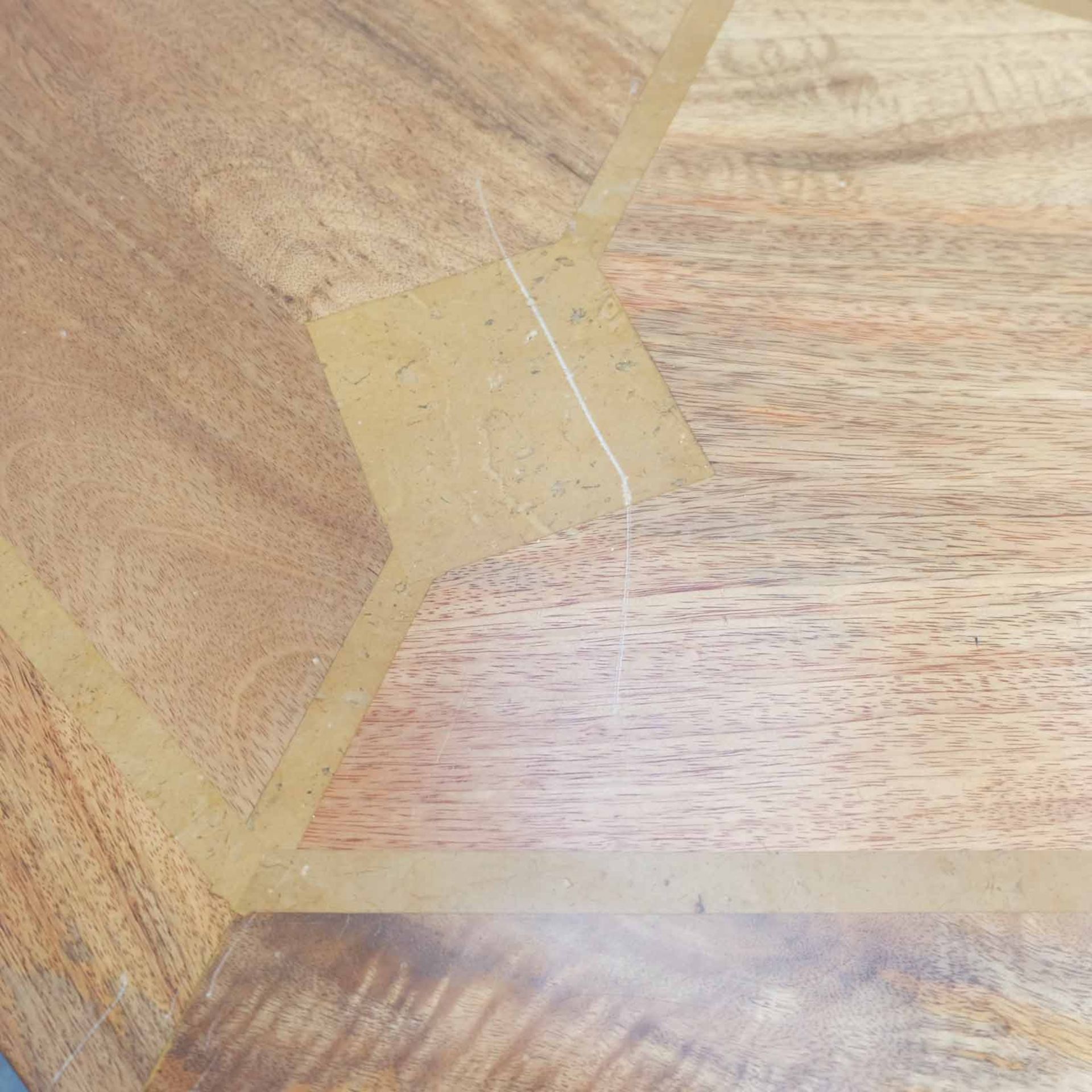 Mango Wood Vintage Marble Inlaid Walnut Octaganol Table. - Image 4 of 5