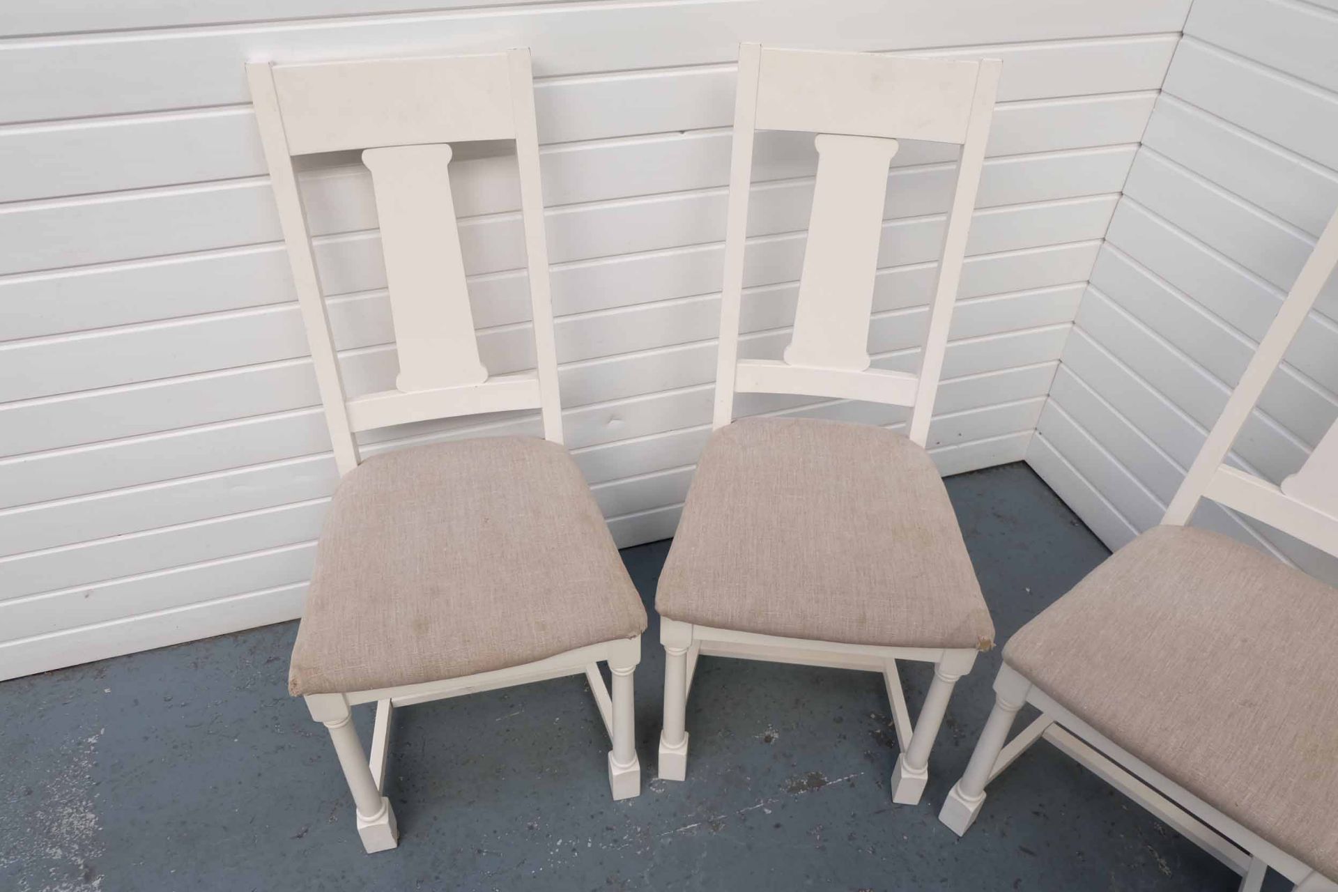 Set of 5 White Wooden Dining Chairs With Upholstered Seats. - Image 2 of 8