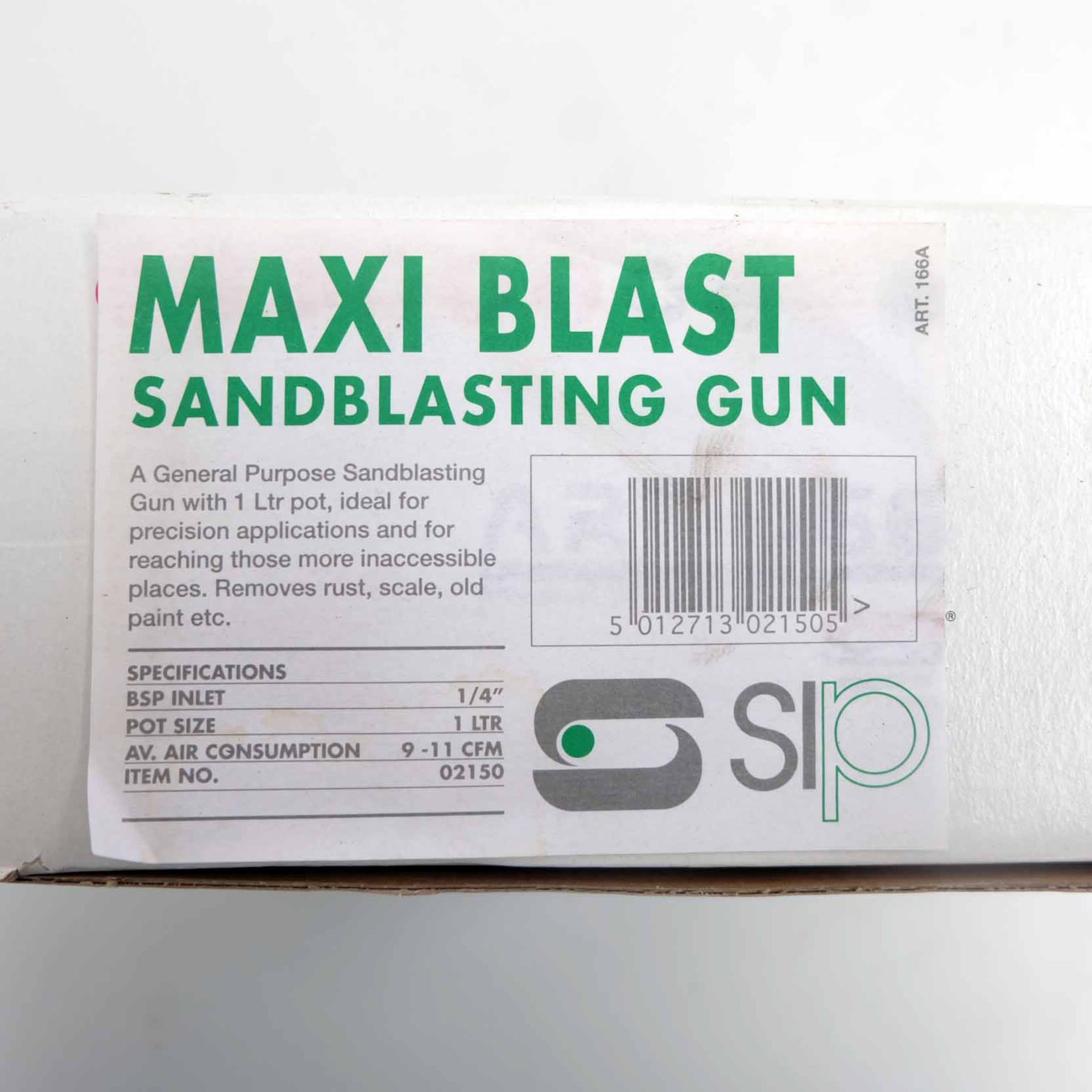 SIP Art 166 GAV Proffessional Sand Blasting Gun. 1 Litre Pot Size. 1/4" BSP Inlet. Air Consumption 9 - Image 5 of 5