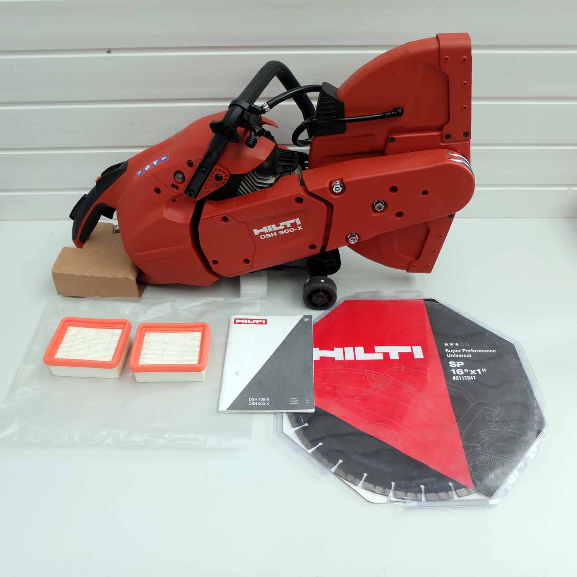 Hilti Hand Held Gas Saw. Model DSH 900-X 16". Complete With SP-16"x1" Blade. Easy Start Auto-Choke S