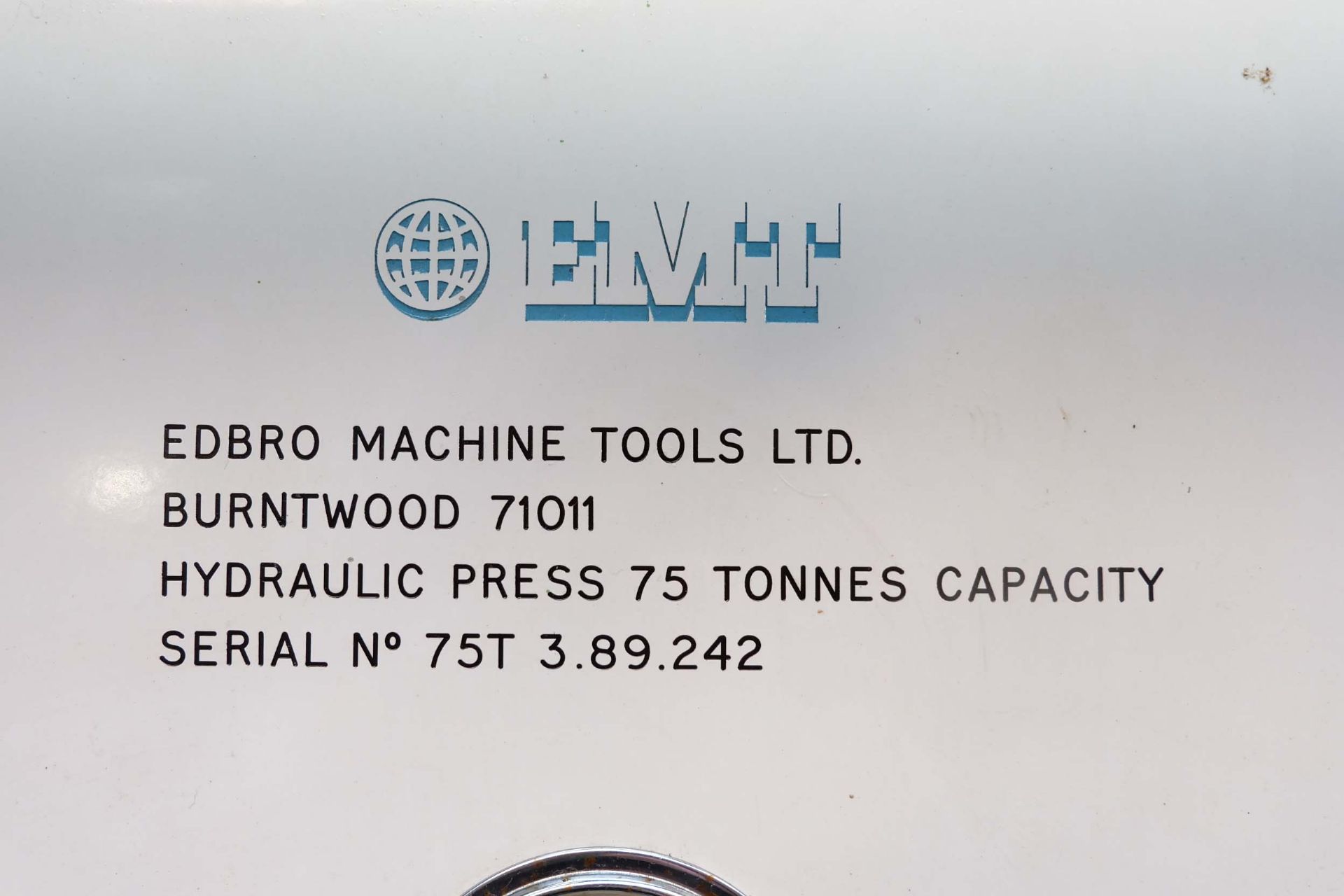 Edbro (EMT) Hydraulic Press. Capacity 75 Tonnes. Table Size 650mm x 550mm. Throat Depth 600mm. Dista - Bild 7 aus 16