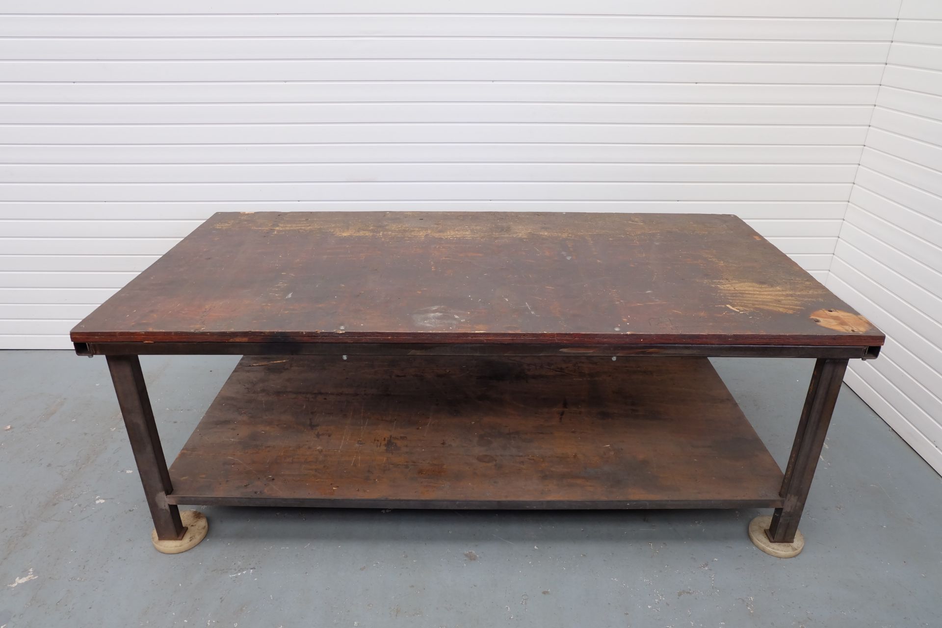 Heavy Duty Work Bench. Steel Frame With 1 1/2" Wooden Top. Size 8' x 4'. Height 35". - Image 2 of 6