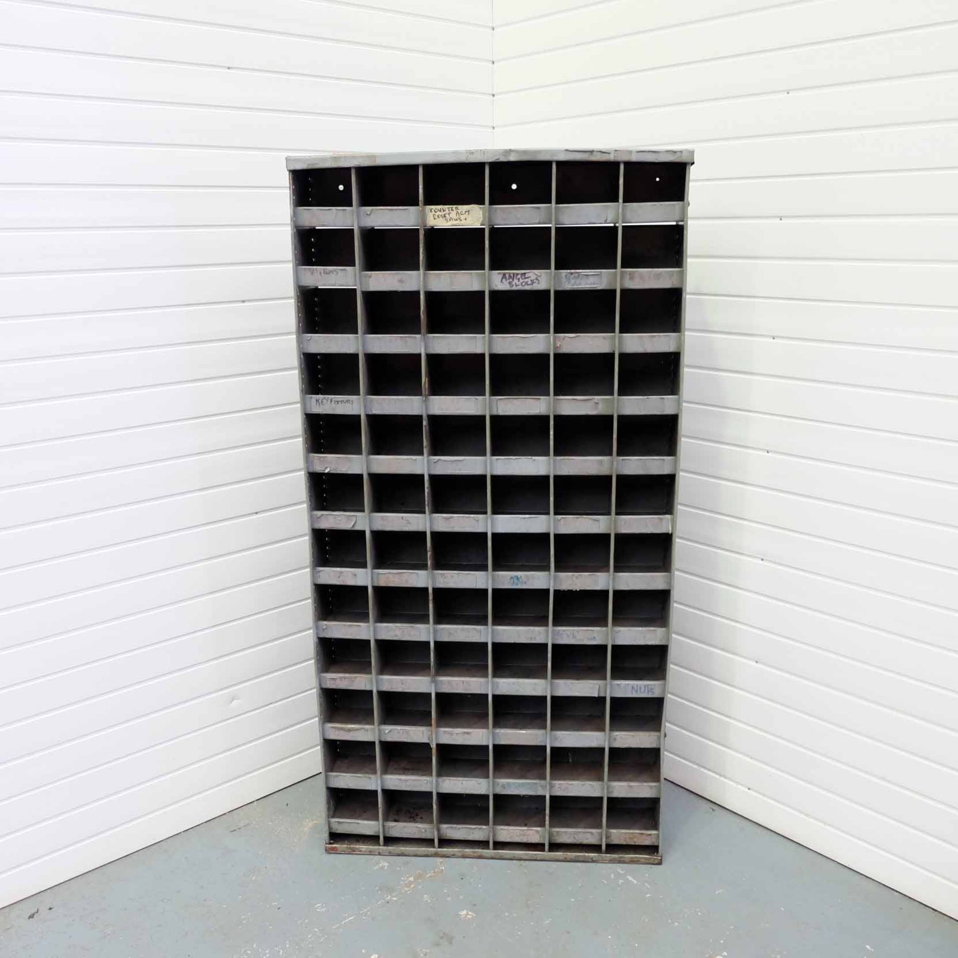 Set of Steel Pigeon Holes. 78 Compartments. Size 36" x 8 3/4" x 72" High.