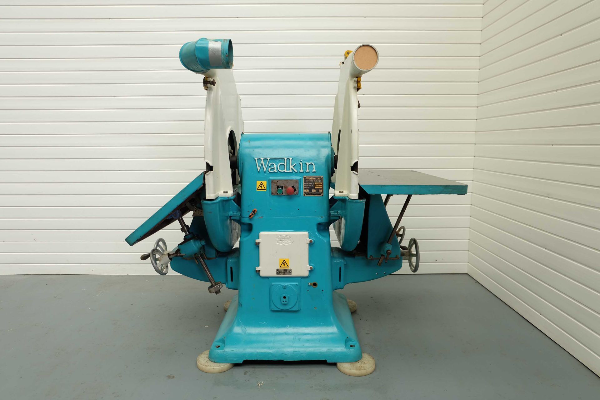 Wadkin Model J.W. 36" Double Disc Sander. Diameter of Sanding Discs 36". Size of Worktables 40" x 19