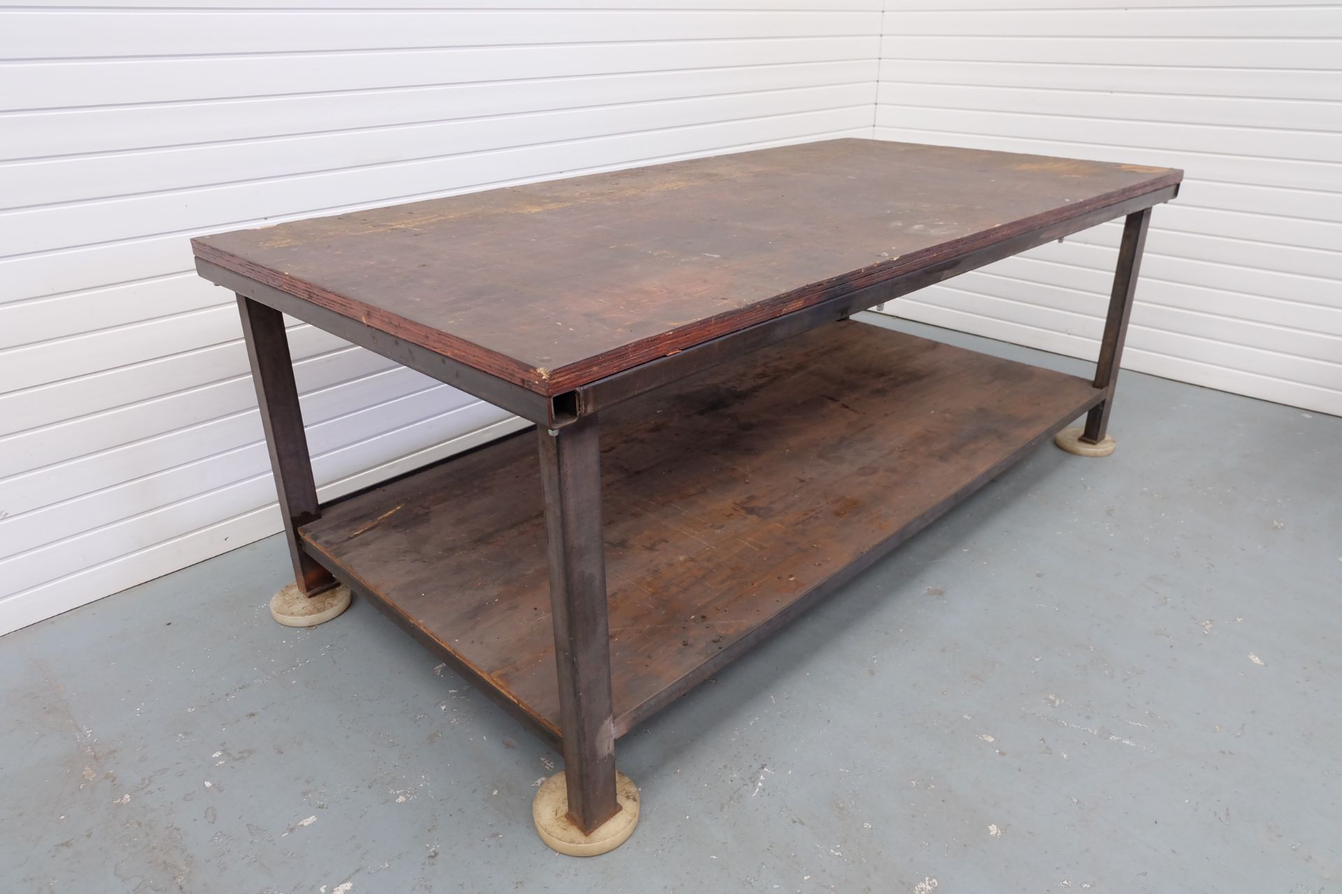 Heavy Duty Work Bench. Steel Frame With 1 1/2" Wooden Top. Size 8' x 4'. Height 35". - Image 3 of 6