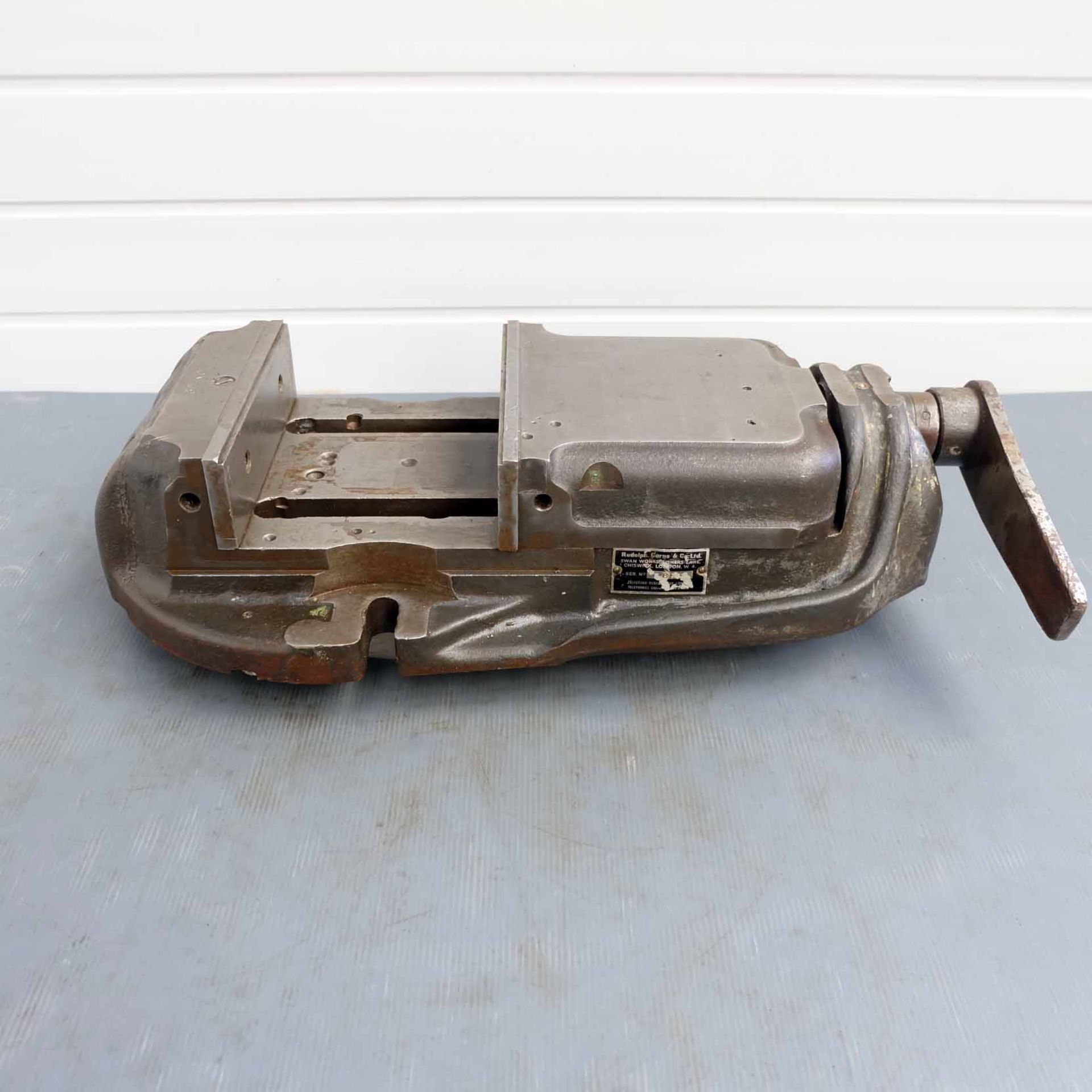 Rudolph Carne 8" Machine Vice. Jaw Width 8". Jaw Height 2 5/6". Max Opening 6". Overall Height 4 5/8