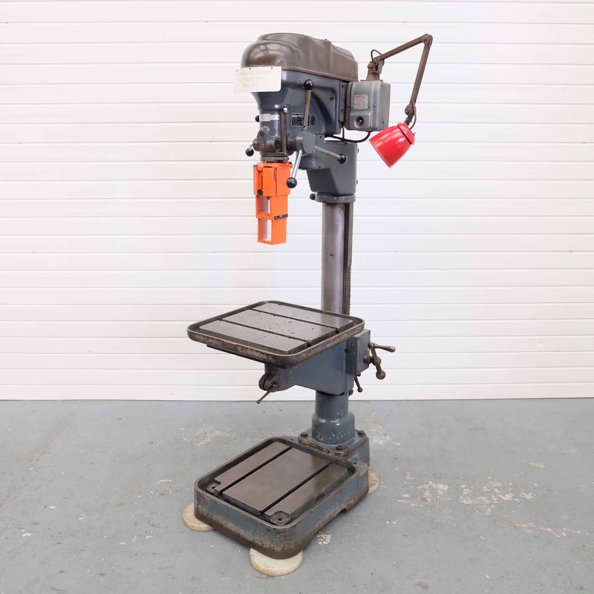 Meddings Pacera Pillar Drill With Articulated Swivel Head. Table Size 20" x 20". Throat 14". Spindle
