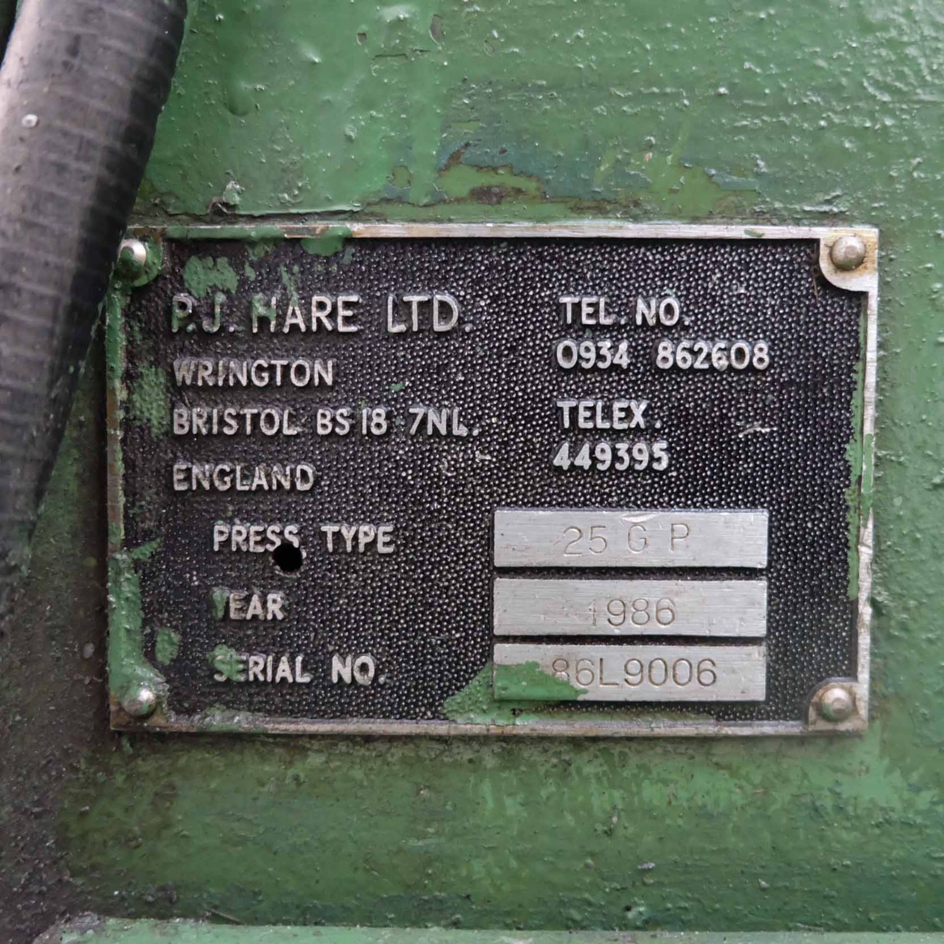 Hare Type 25GP Hydraulic Press. Capacity 25 Tonnes. Platen Size 29 3/4" x 20". Throat 10". Daylight - Bild 10 aus 11