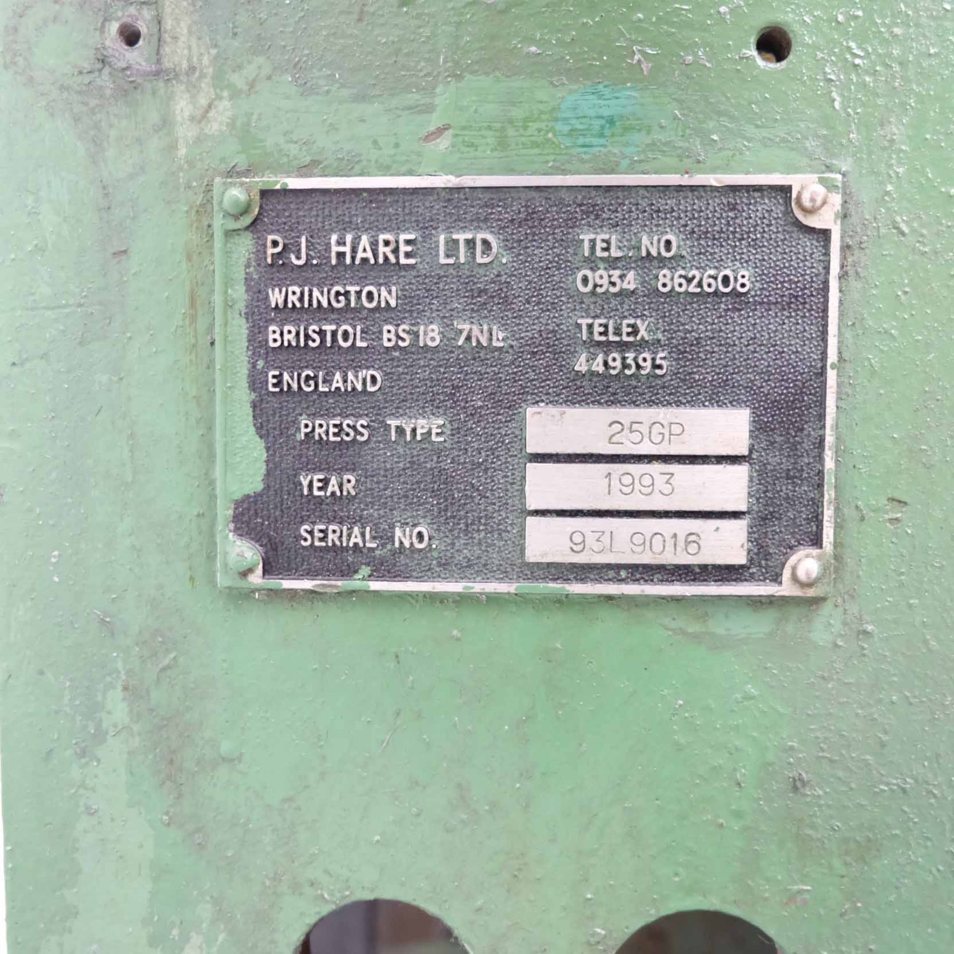 Hare Type 25GP Hydraulic Press. Capacity 25 Tonnes. Platen Size 30" x 20". Throat 10". Daylight 22". - Bild 4 aus 10