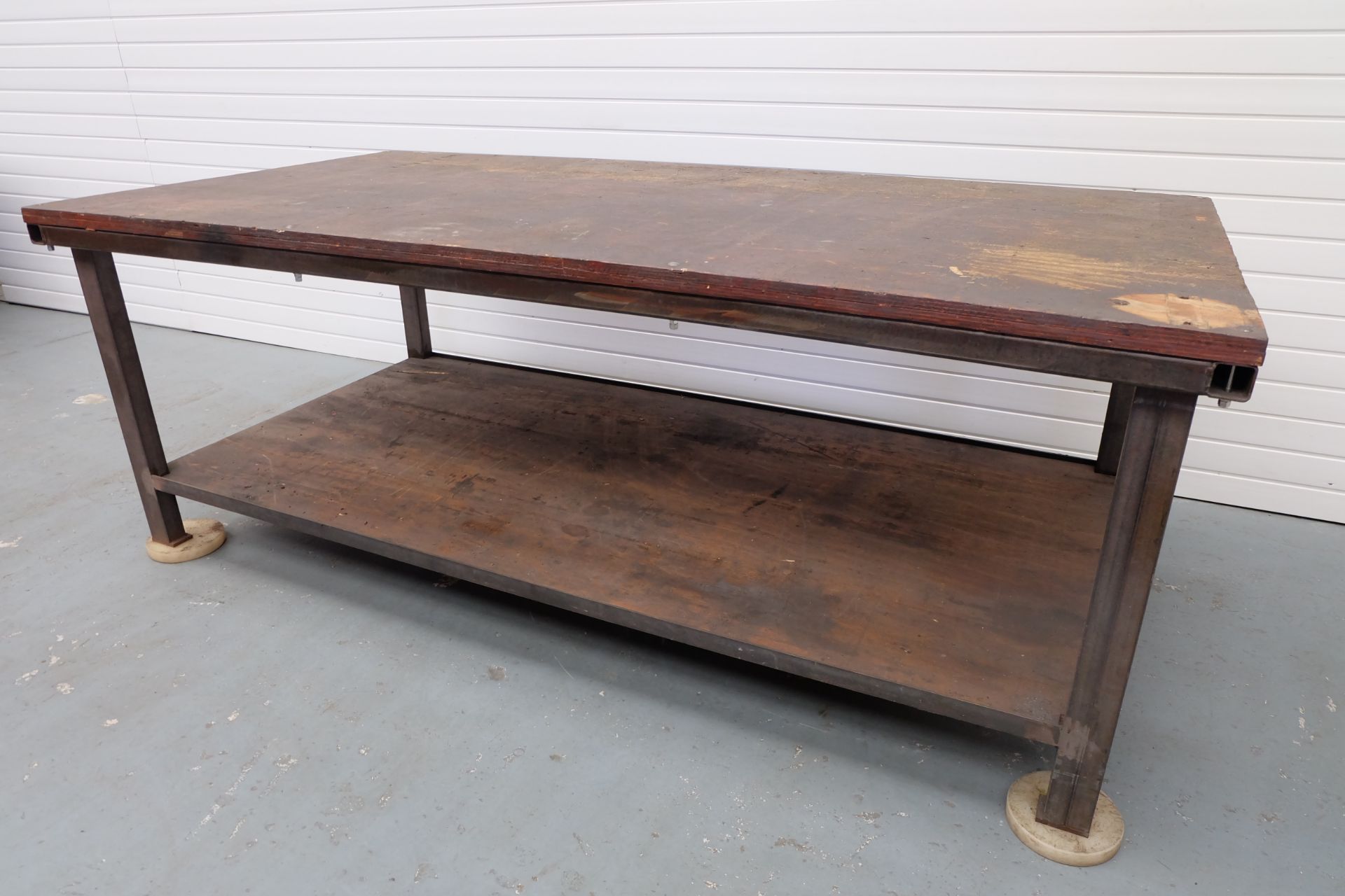 Heavy Duty Work Bench. Steel Frame With 1 1/2" Wooden Top. Size 8' x 4'. Height 35". - Image 5 of 6
