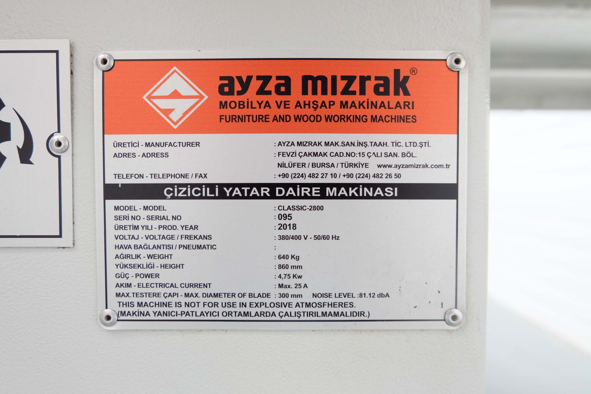 Ayza Mizrak Model Classic 2800 Reclining and Sliding Circular Saw Bench. Aluminium Slide Length 2800 - Image 14 of 15