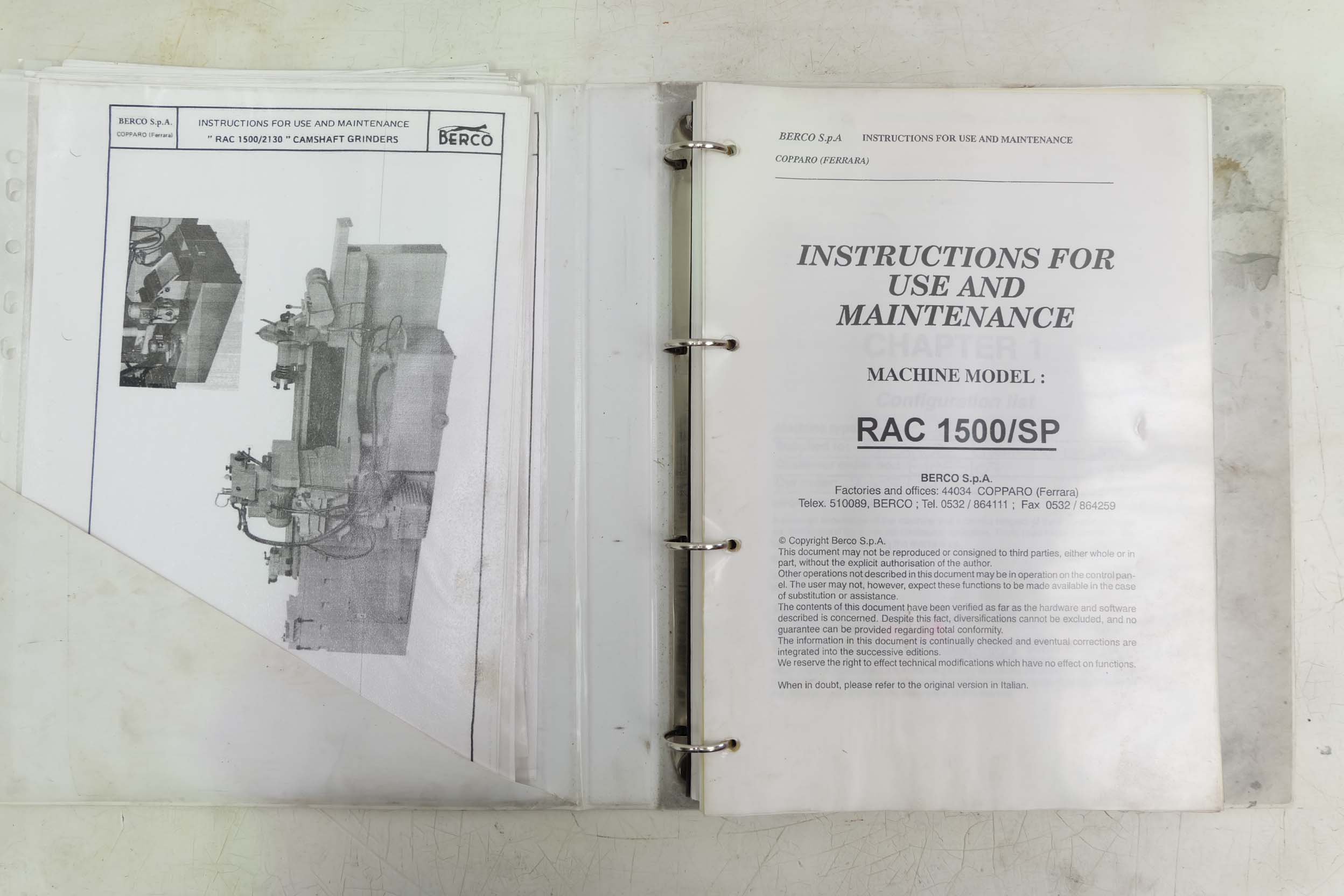 Berco Model RAC 1500/SP Camshaft Grinder. Height of Centres 130mm. Max ...