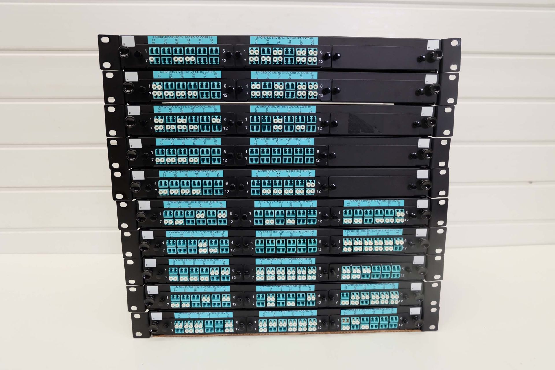 10 x Fibre Optic Cassette Patch Panels. Rack Mountable 1U 19". Port, Duplex LC MPO MTP Fibre Optics.