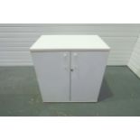 White Two Door Cupboard With Adjustable Shelf. Size 800mm x 525mm x 850mm High.