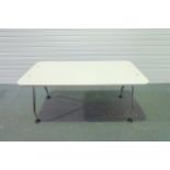 Table With Adjustable Chrome Legs. Size 1600mm x 800mm x 720mm High.