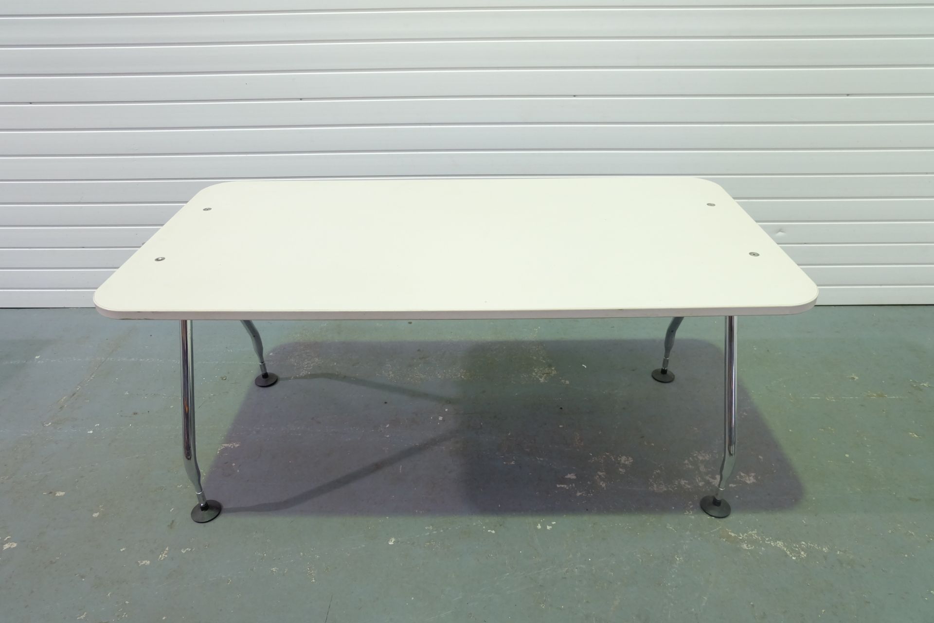 Table With Adjustable Chrome Legs. Size 1600mm x 800mm x 720mm High.