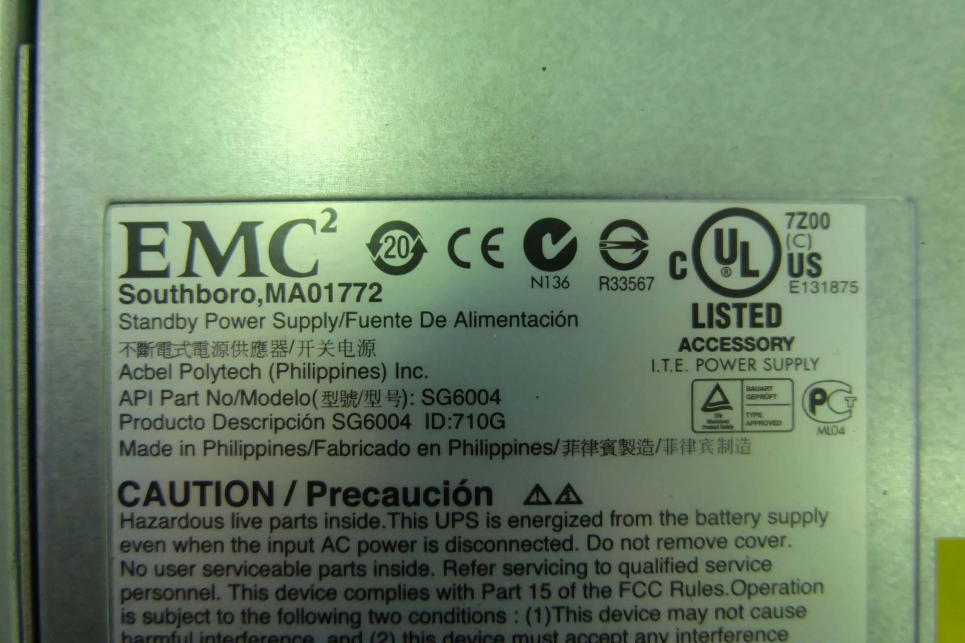 2 x EMC Model SG6004 Standby Power Supply Units. Maximum Output 1200 Watt Each. - Image 3 of 7