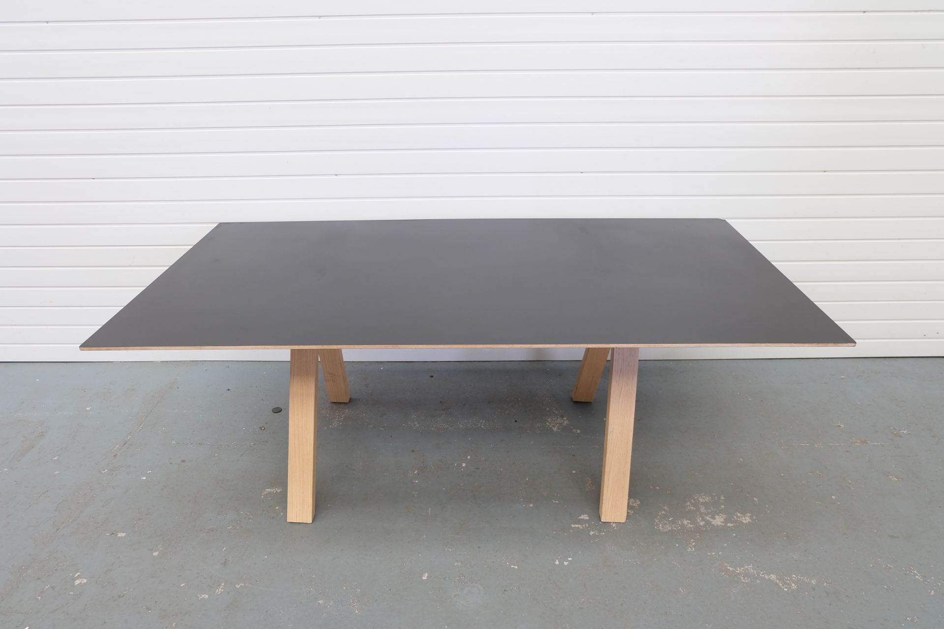 Black Top Desk With Wooden Legs. Size 2000mm x 1000mm x 745mm High. - Image 2 of 3