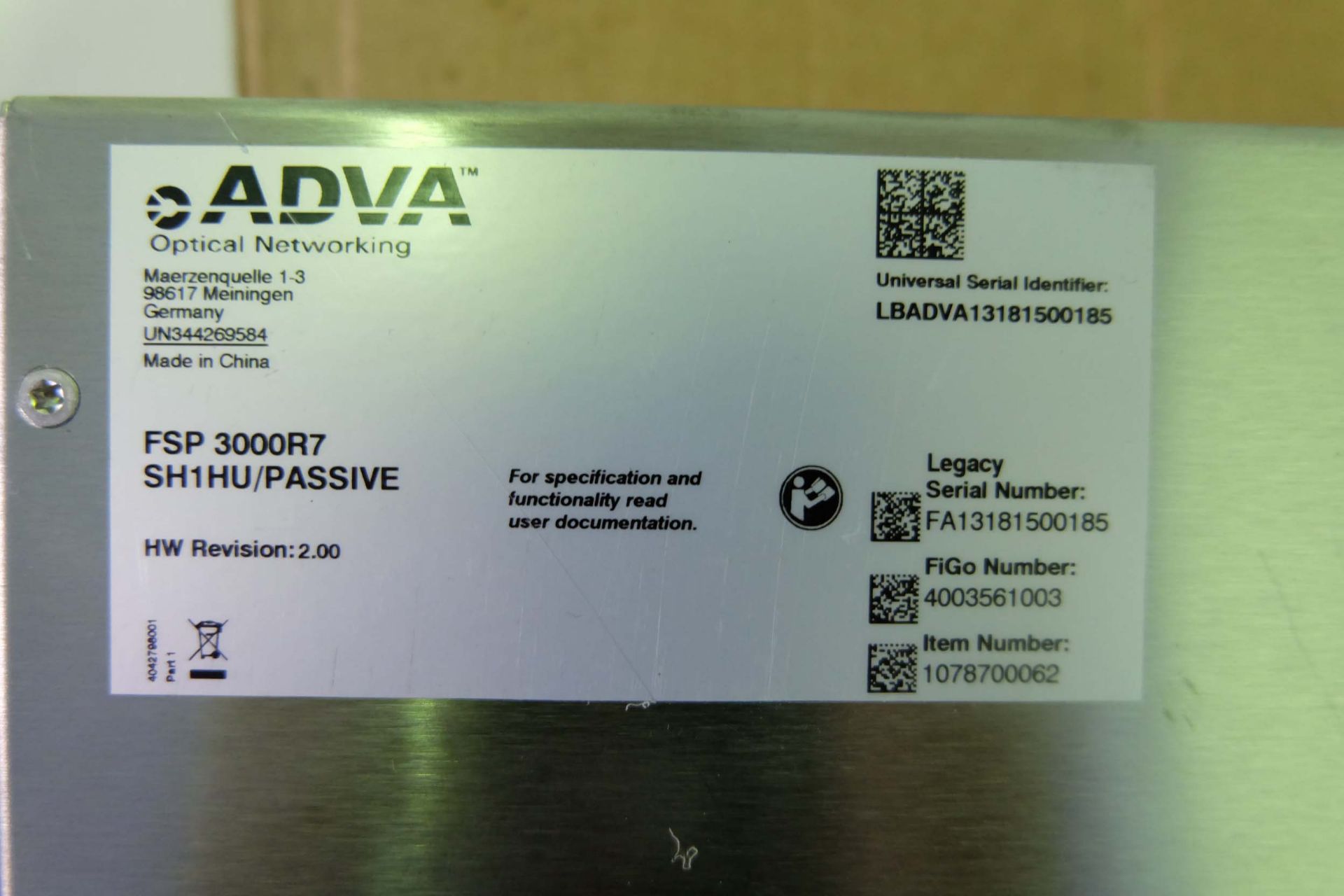 ADVA Type FSP 3000 R7-1HU-R Fibre Service Platform + ADVA Model SH1HU/Passive Unit. + ADVA Model FSP - Image 9 of 9