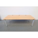 Large Wooden Desk With Metal Legs. 3 x Holes for Wires. Size 2400mm x 1050mm x 725mm High.