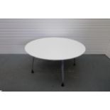 White Round Table. 4 Metal Legs and Adjustable Feet. Size 1500mm Diameter x 800mm High.