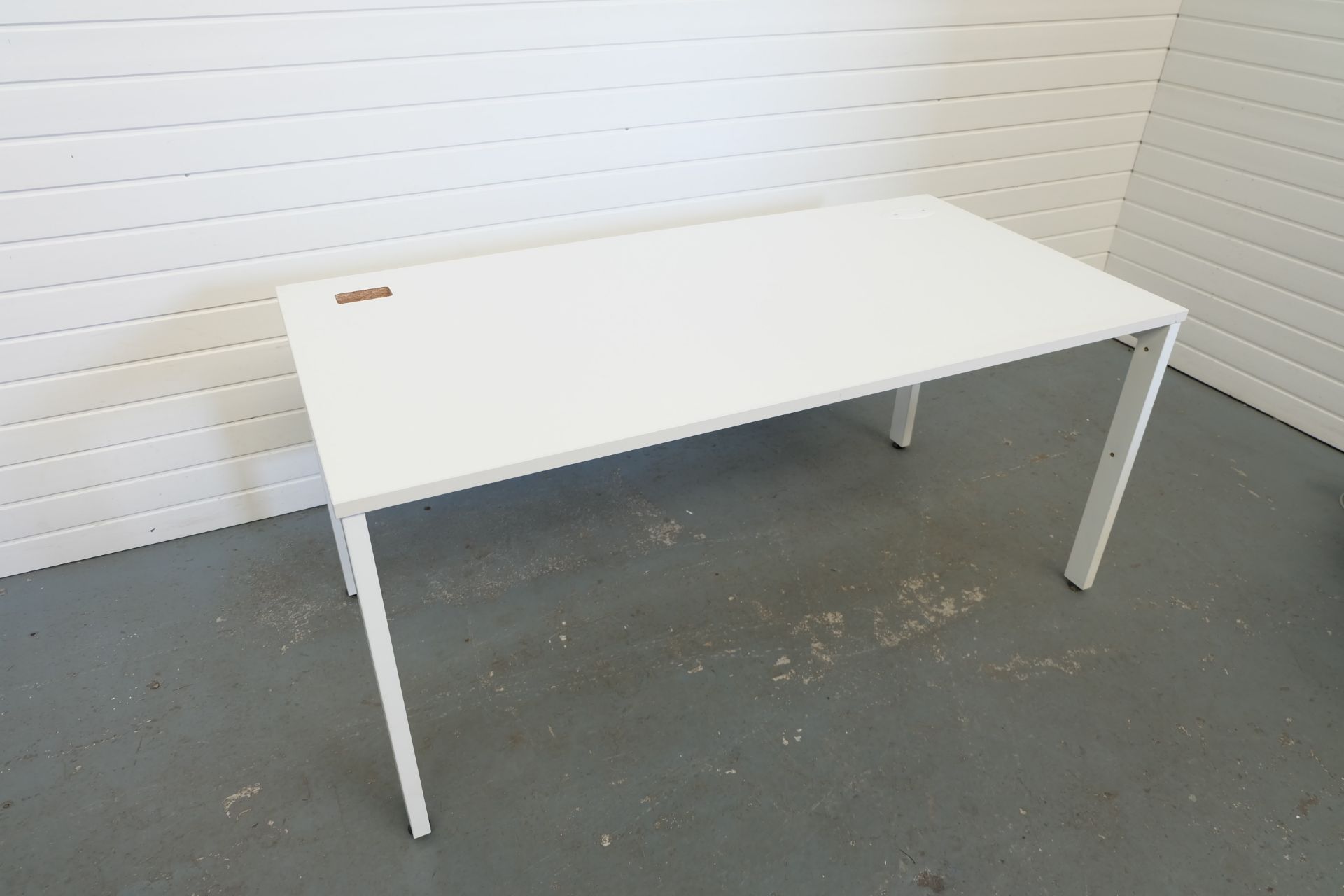 White Desk With Metal Legs and Adjustable Feet. 2 x Holes for Wires. Size 1600mm x 800mm x 730mm Hig - Image 2 of 4