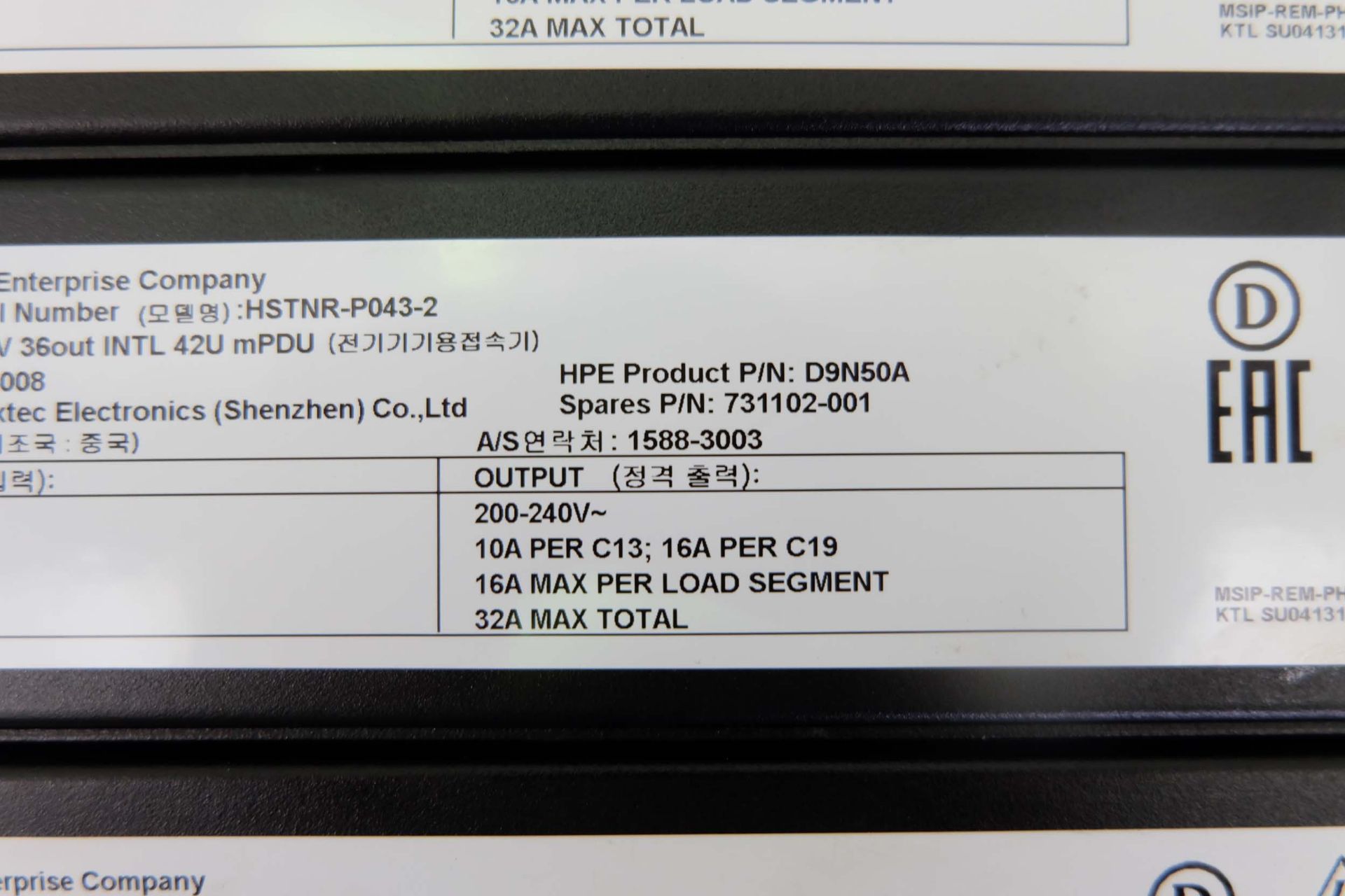 3 x HPE Remote Monitored PDV - D9N5OA. Input: 1 Phase 230Volt. 32 Amp Max. Output = 32 x C13 & 4 x C - Bild 9 aus 9