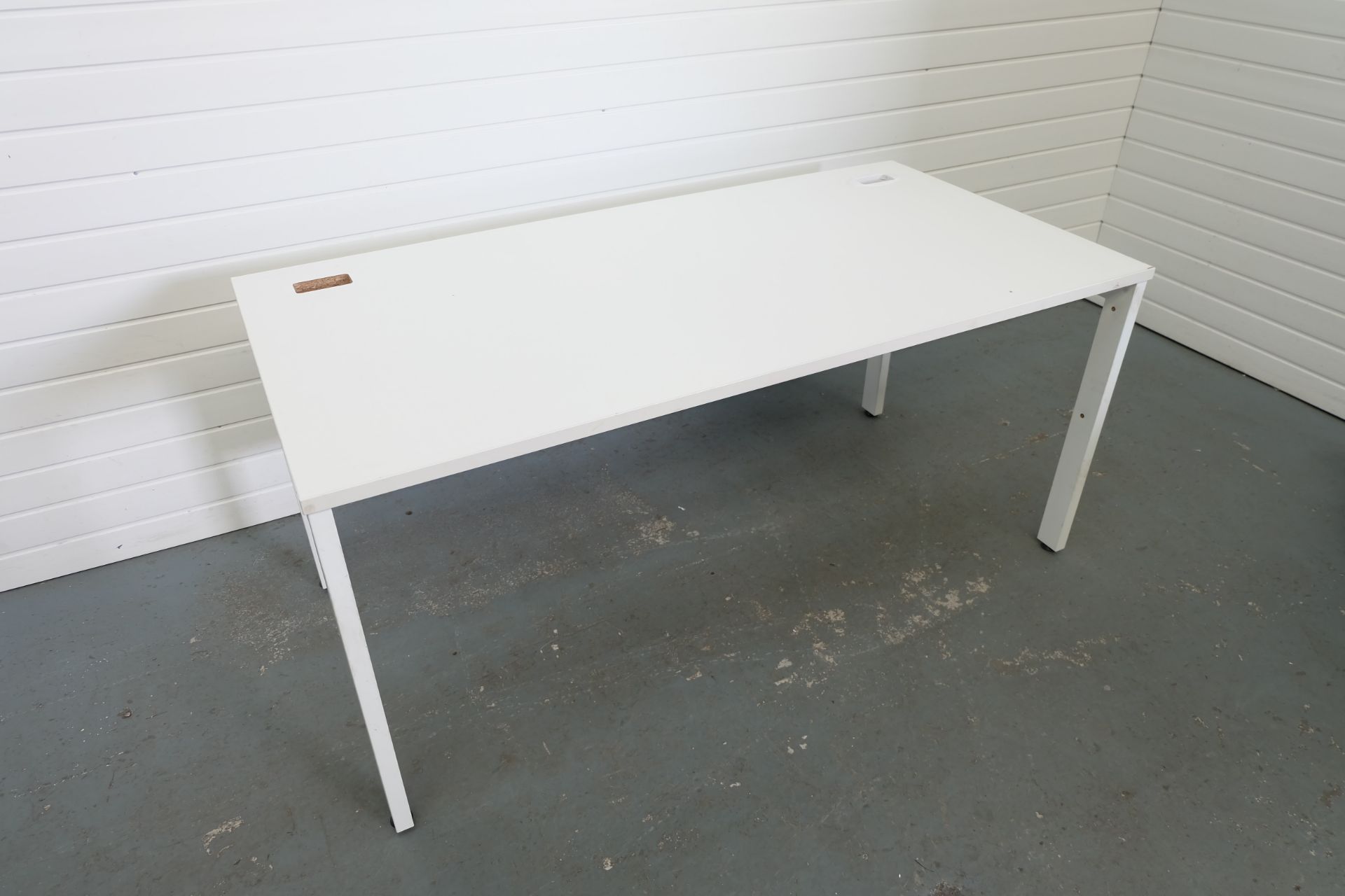 White Desk With Metal Legs and Adjustable Feet. 2 x Holes for Wires. Size 1600mm x 800mm x 730mm Hig - Image 2 of 4