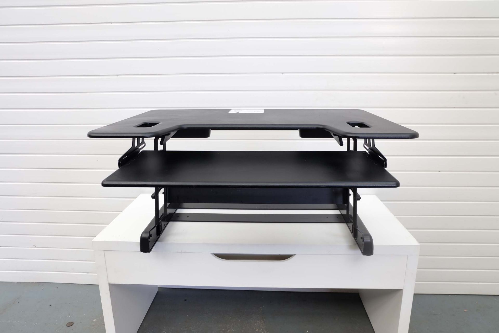 Varidesk.com Exec40 Adjustable Standing Desk. Variable Heights. Adjustable Keyboard Shelf. 40" Wide.