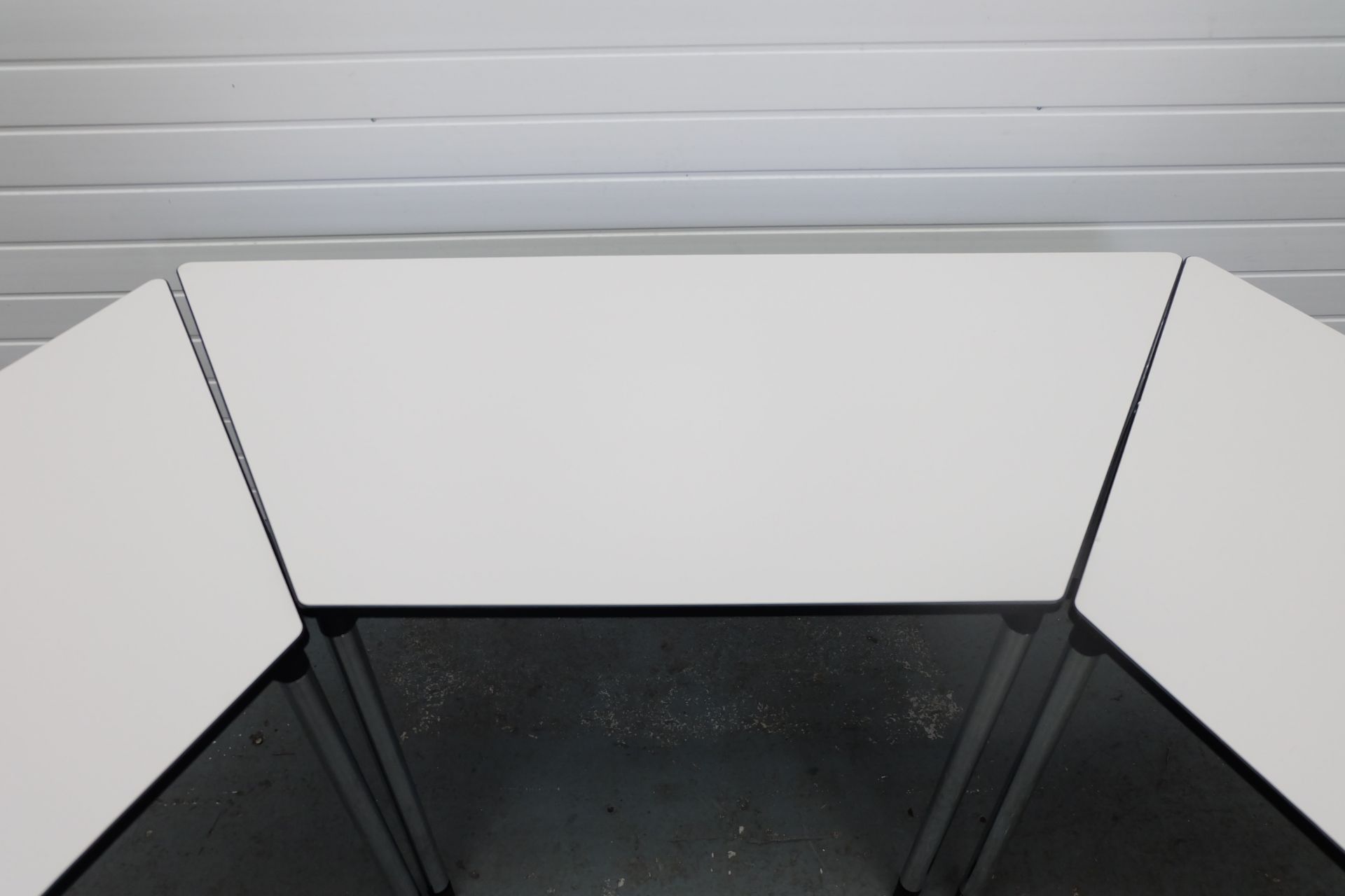 3 x Trapeziod Shape Desks With Metal Legs. Size 1470mm x 650mm x 750mm High. - Image 3 of 4