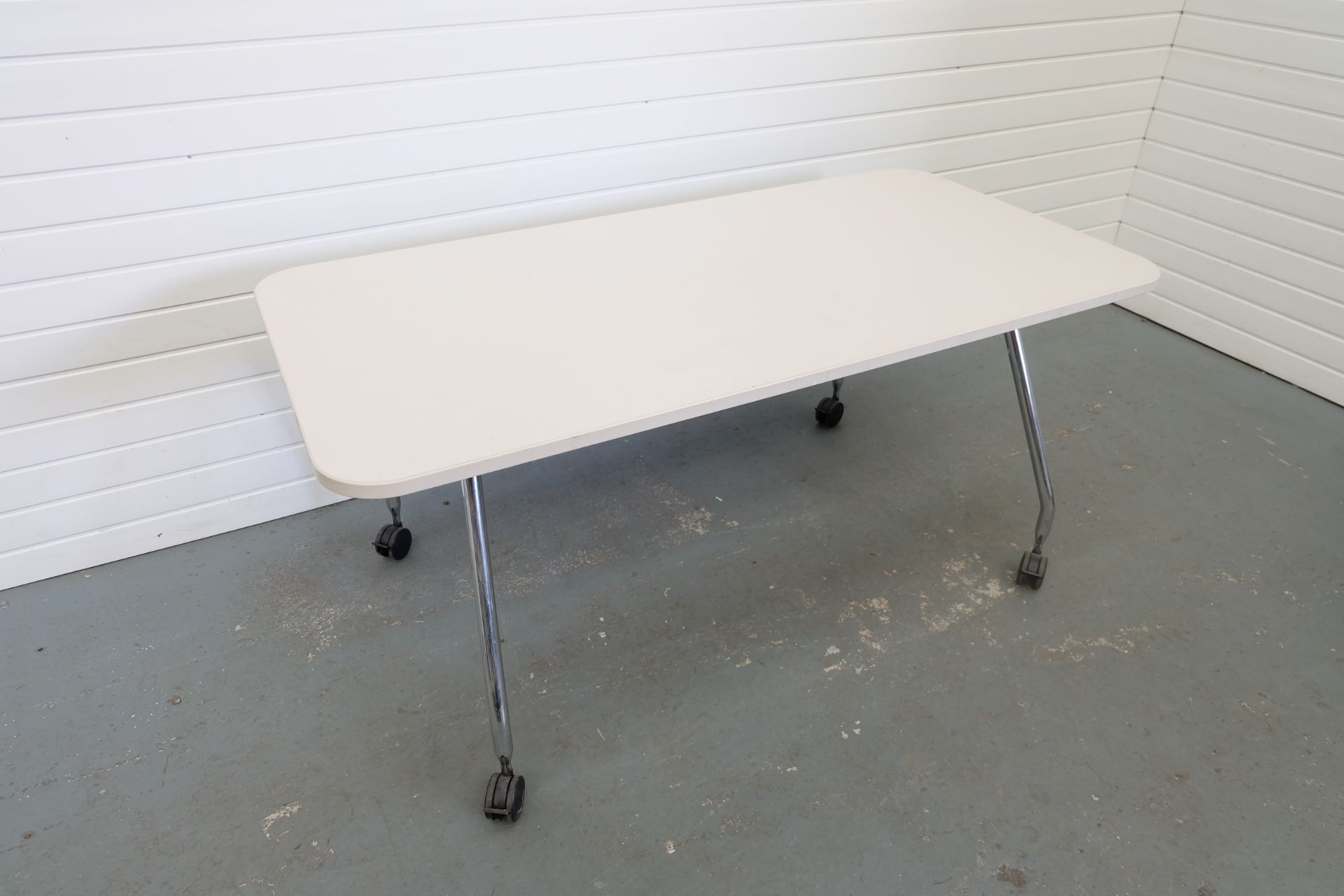 Chrome Legged Table on Wheels. Size 1600mm x 800mm x 720mm High. - Image 2 of 2