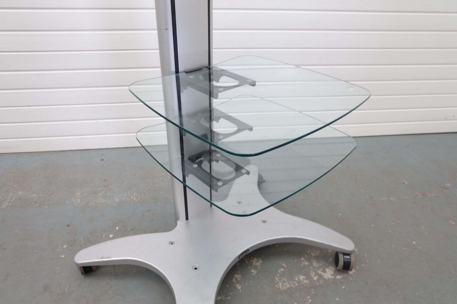 MODE-AL Exhibition T.V Media Stand on Wheels. 2 Glass Shelves. Adjustable T.V Back. (T.V Brackets Mi - Image 3 of 6