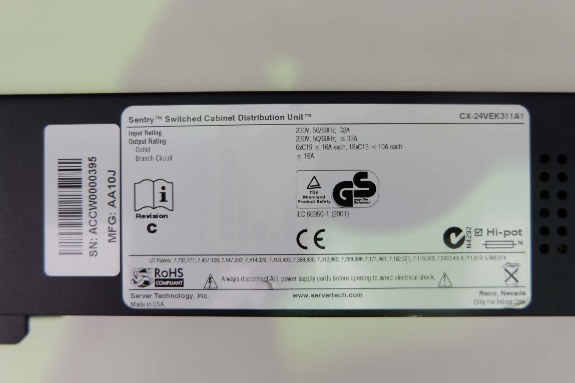 4 x HPE Remote Monitored PDV - D9N5OA. Input: 1 Phase 230Volt. 32 Amp Max. Output = 32 x C13 & 4 x C - Image 10 of 10