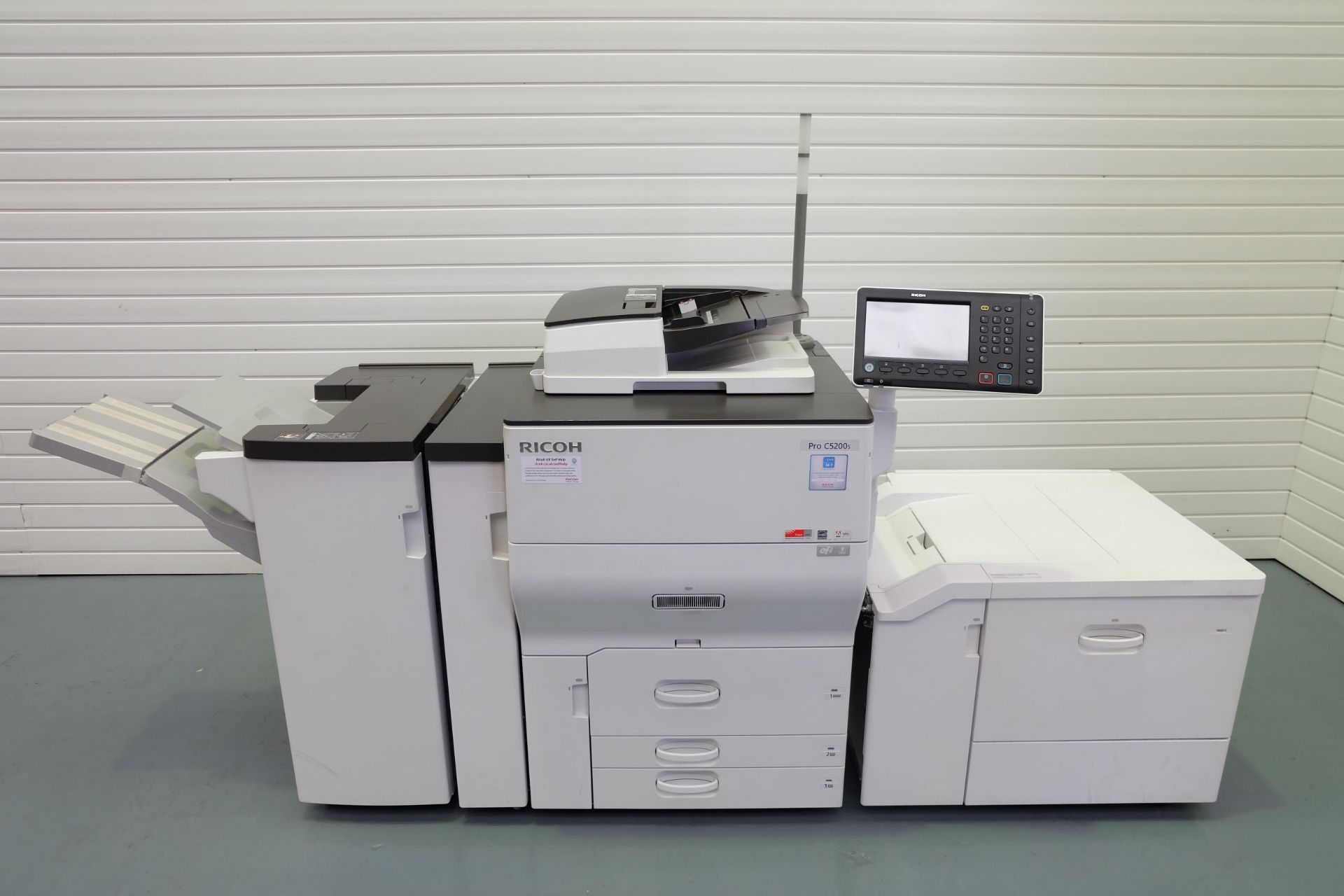 Ricoh Pro C5200s Colour Production Printer. Prints upto 65ppm. Paper Weight Upto 360g/m2. Max Sheet