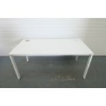 White Desk With Metal Legs and Adjustable Feet. 2 x Holes for Wires. Size 1600mm x 800mm x 730mm Hig