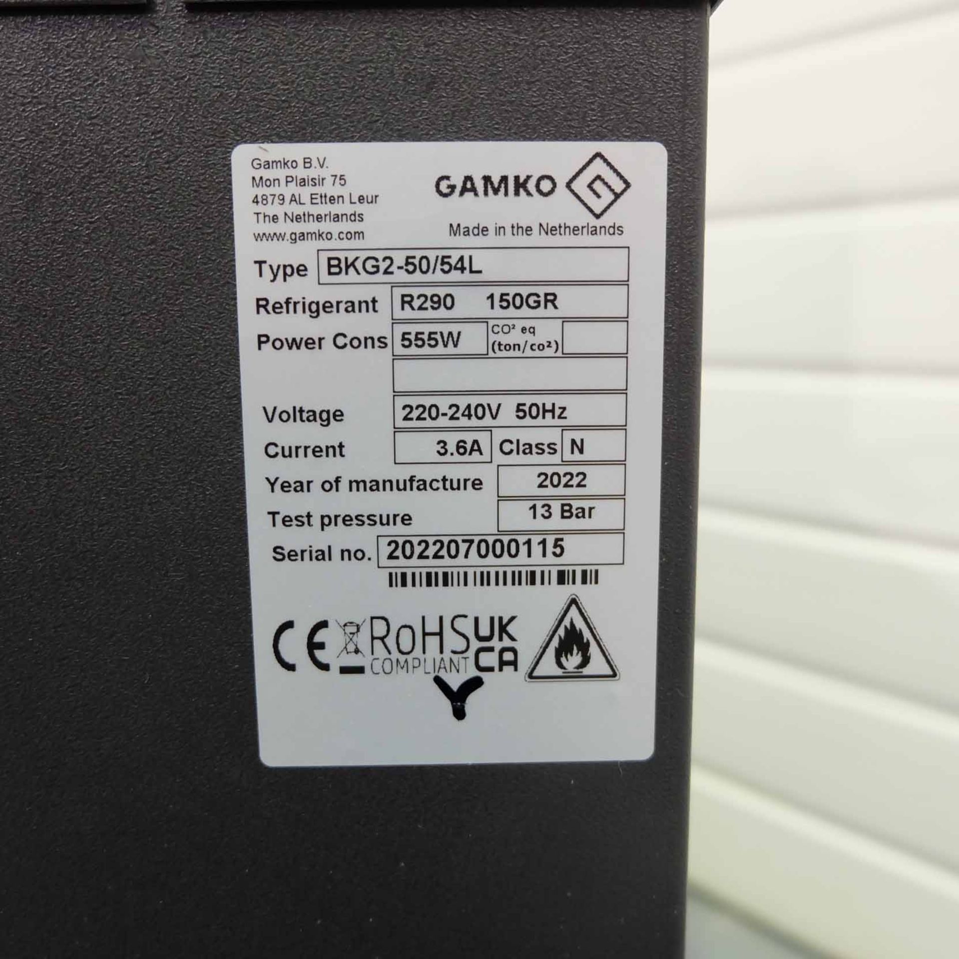 Gamko Cooler. Type BKG2-50/54L. Refridgerant R290 150GR. Voltage 240V. Test Pressure 13 Bar. Year 20 - Image 6 of 6