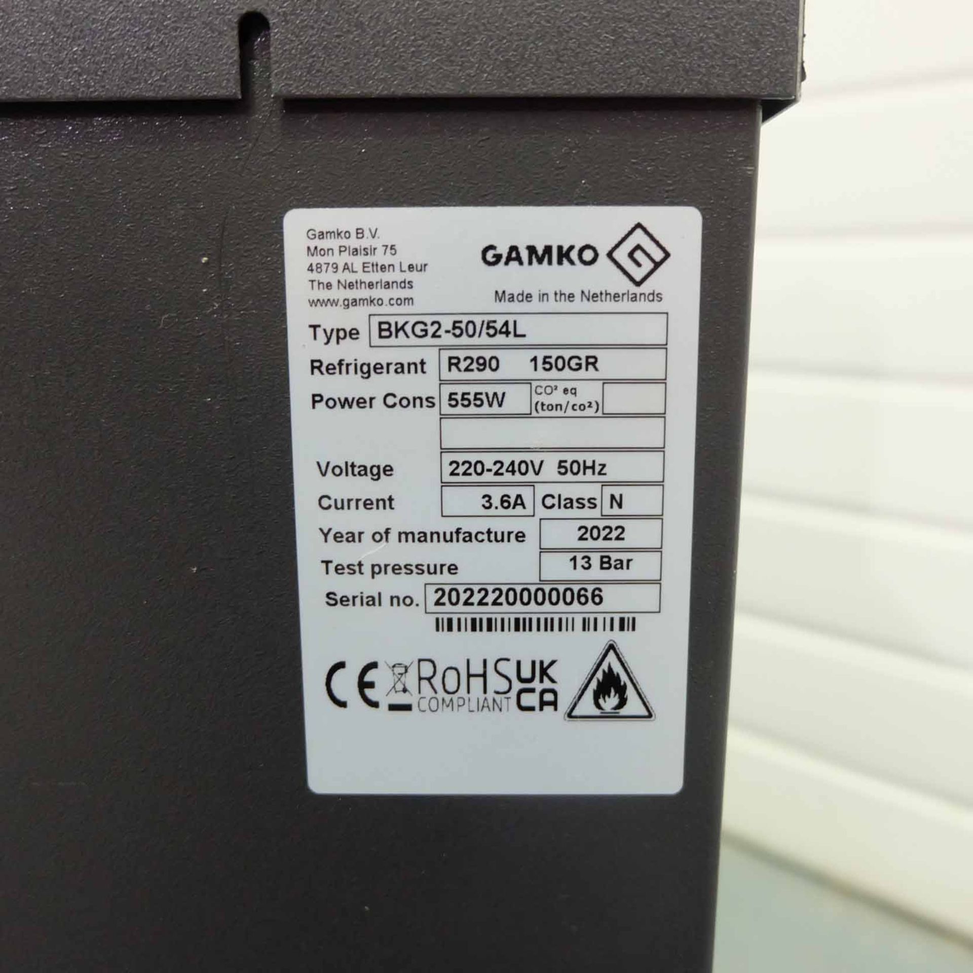 Gamko Cooler. Type BKG2-50/54L. Refridgerant R290 150GR. Voltage 240V. Test Pressure 13 Bar. Year 20 - Image 4 of 4