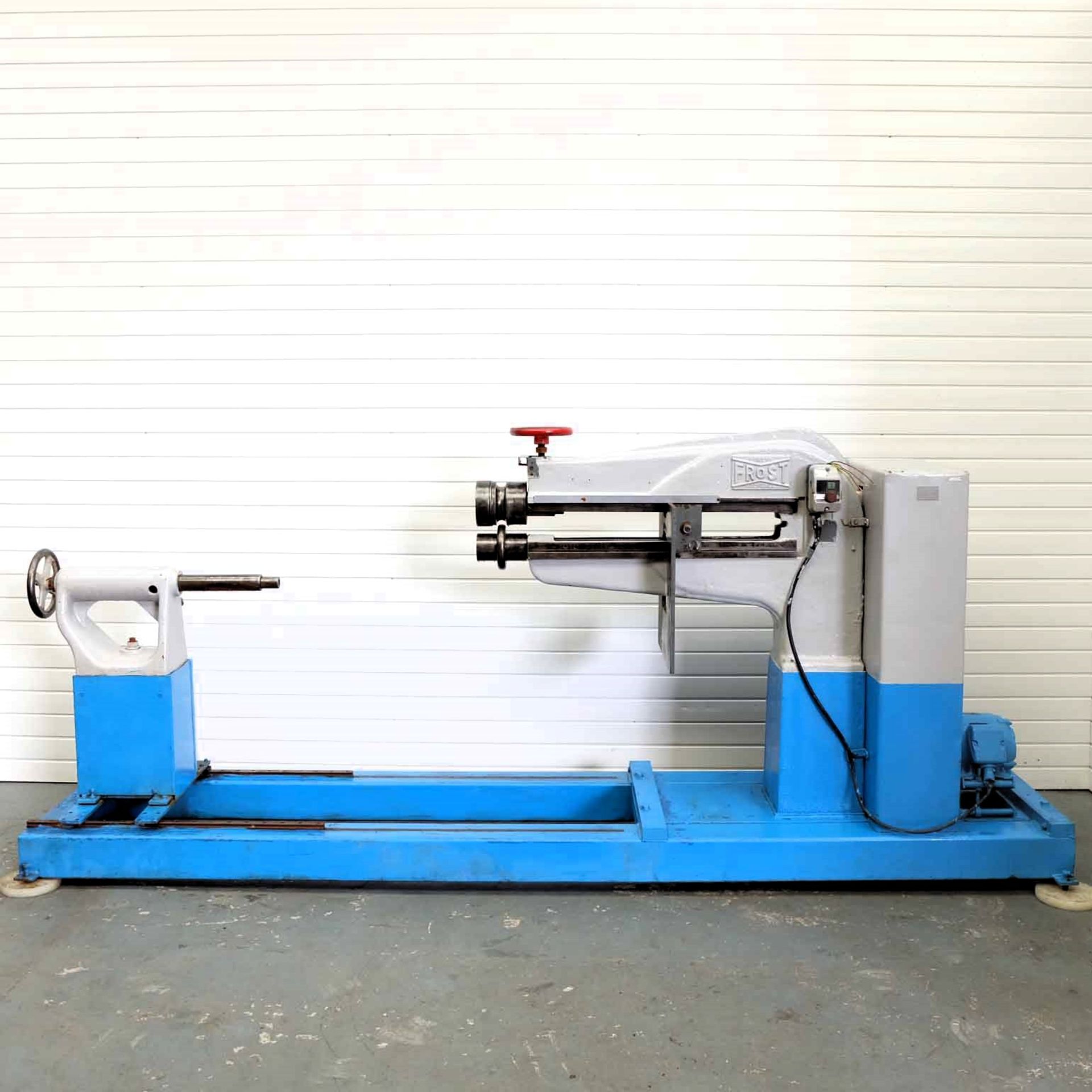 Frost Swaging Machine. Throat Depth 36" Approx. With Tailstock. Motor 3 Phase, 1 HP.