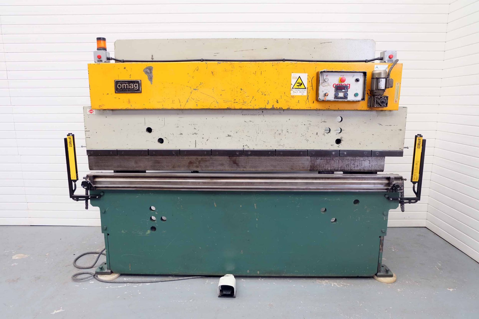 Omag Model POL 5025 Hydraulic Press Brake. Capacity 50 Ton x 2500mm. Distance Between Frame 2250mm.