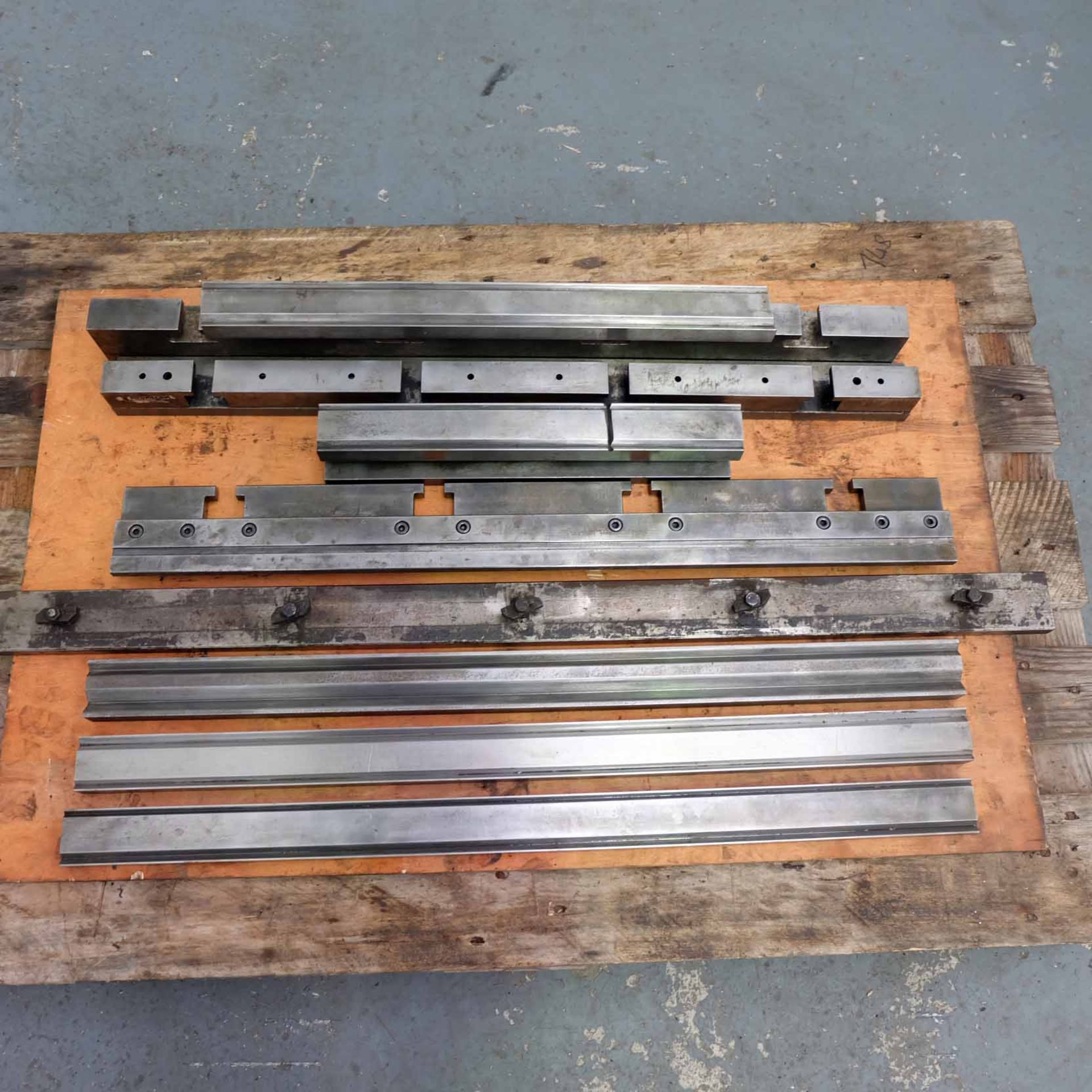Quantity of Bottom Press Brake Tooling. Clamp Bases, Clamps & Double Vee Tools.