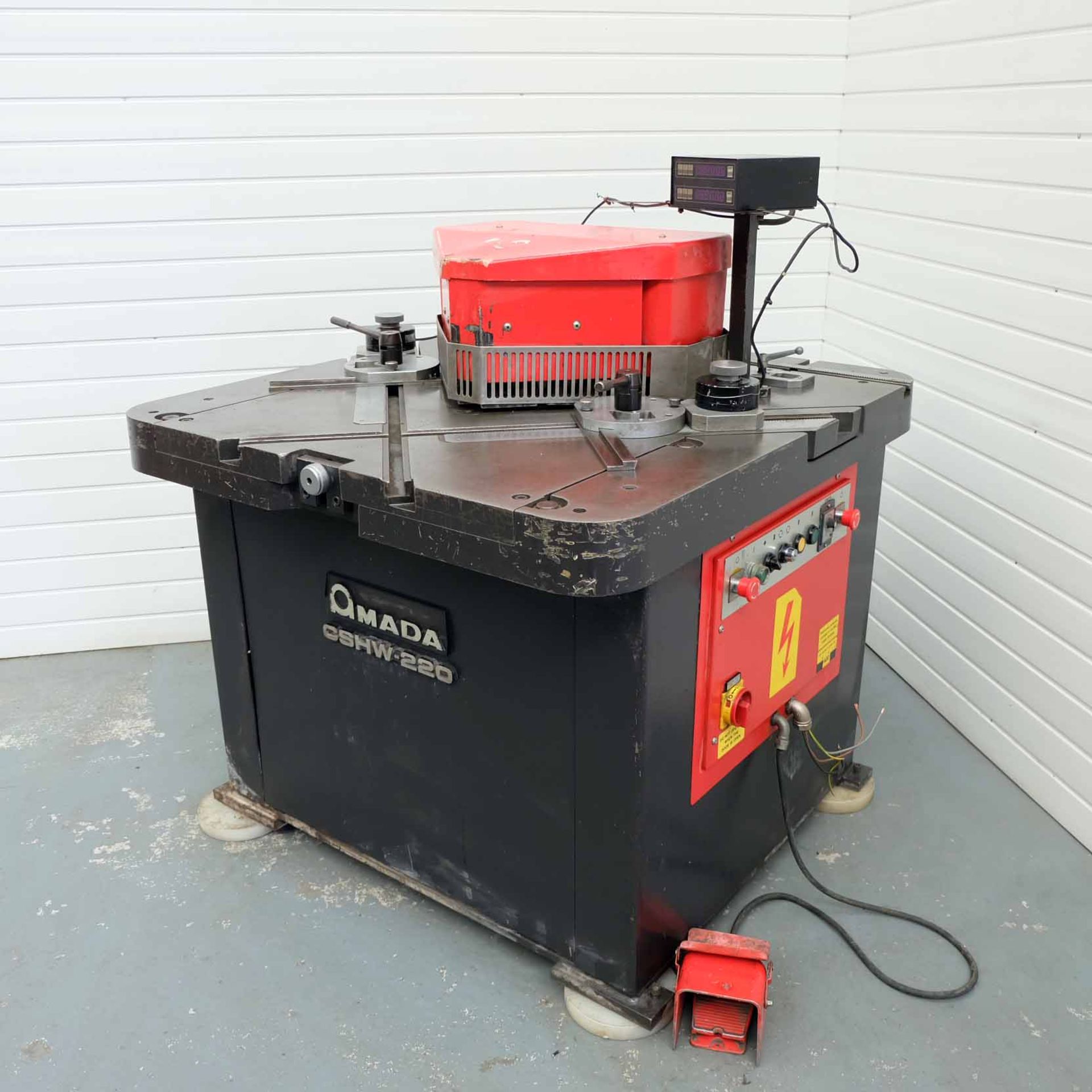 Amada CSHW-220 Double Sided Hydraulic Corner Notcher. With Punch & Cropping Attachments. Capacity 22
