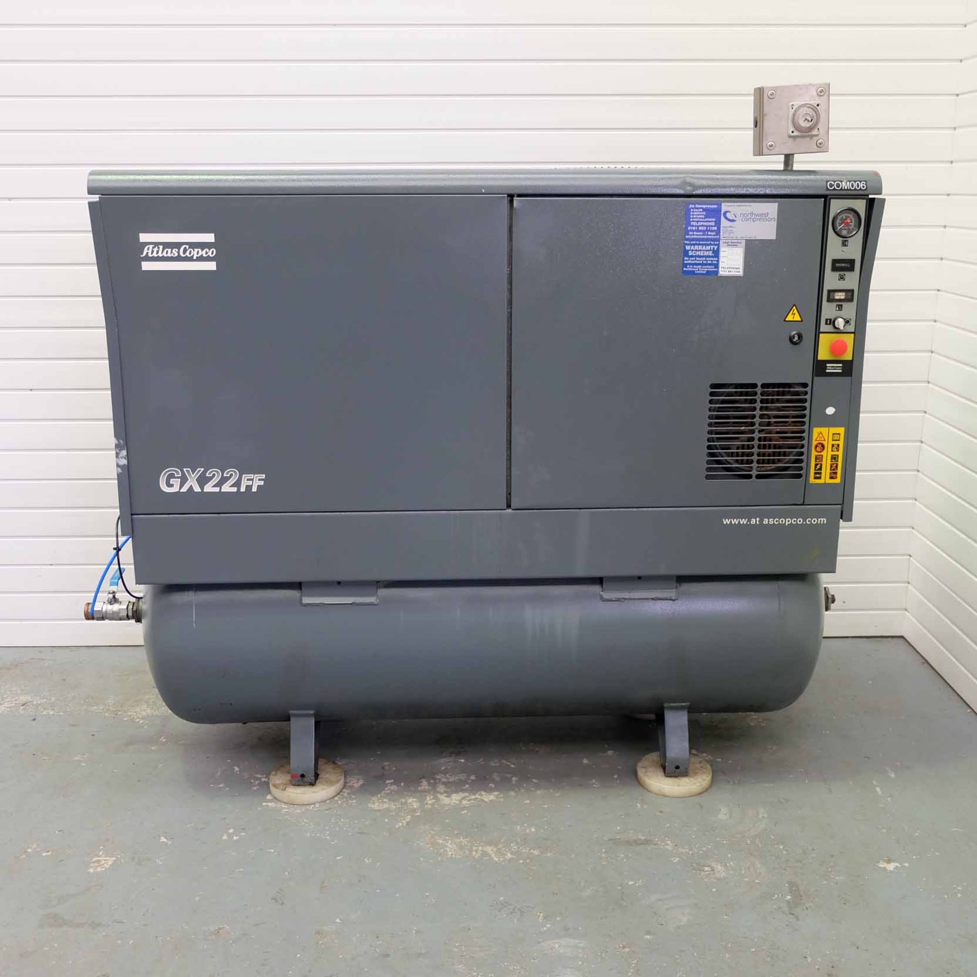 Atlas Copco Type GX22FF Air Compressor. Motor Size 22kW (30HP). 111cfm. 9.8 bar. 142 psi. Year 2004.